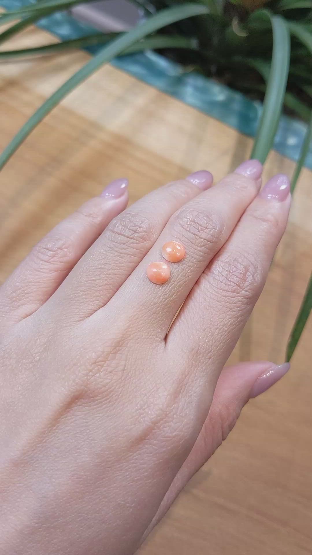 0.93&nbsp;Ct.Tw.Total Carat Weight Cabochon Coral Pair from Italy Size Video