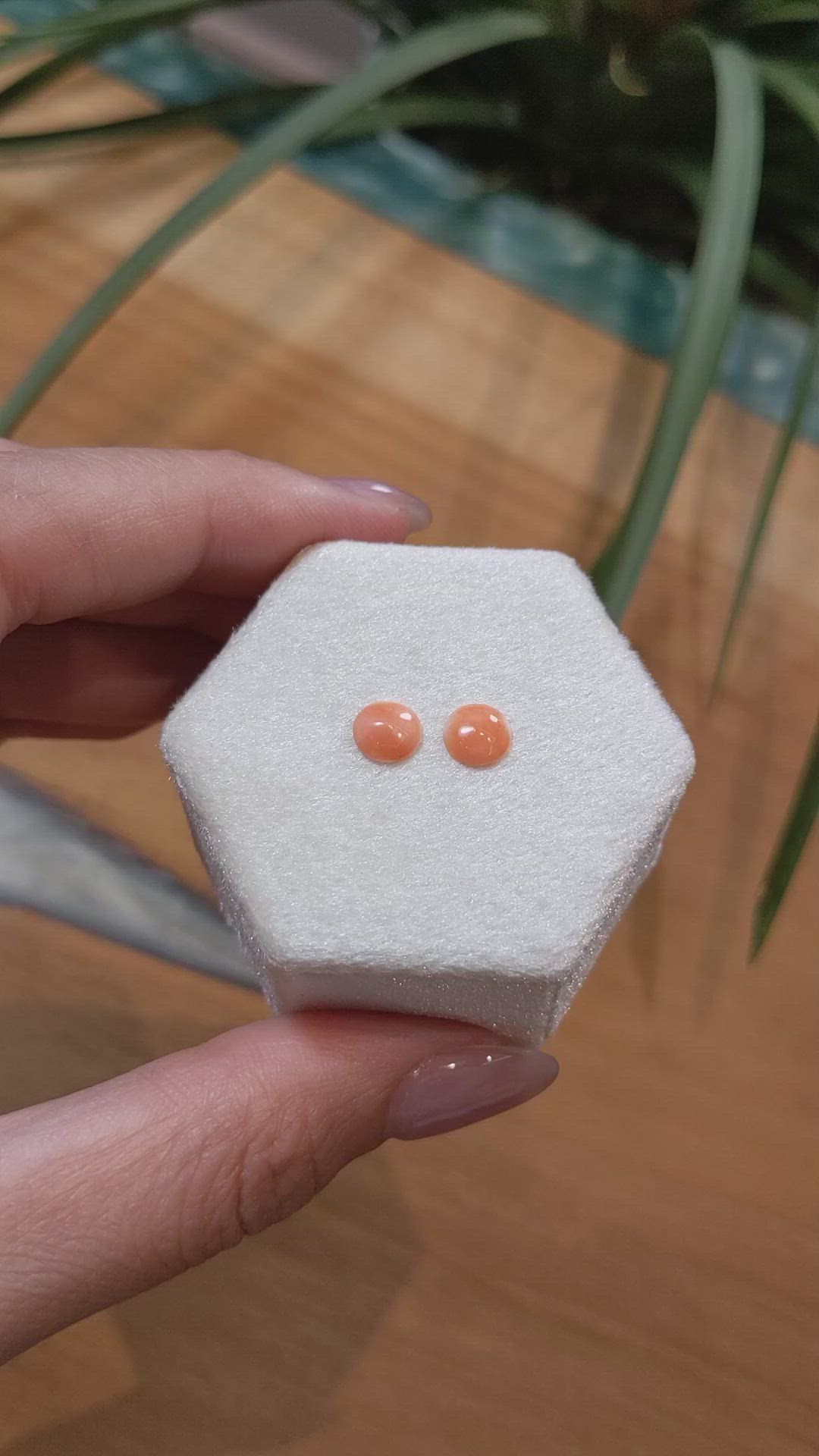 0.93&nbsp;Ct.Tw.Total Carat Weight Cabochon Coral Pair from Italy Size Video