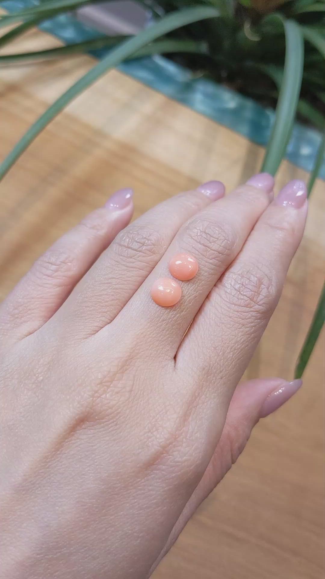 2.40 Ct.Tw.Total Carat Weight Cabochon Coral Pair from Italy Size Video