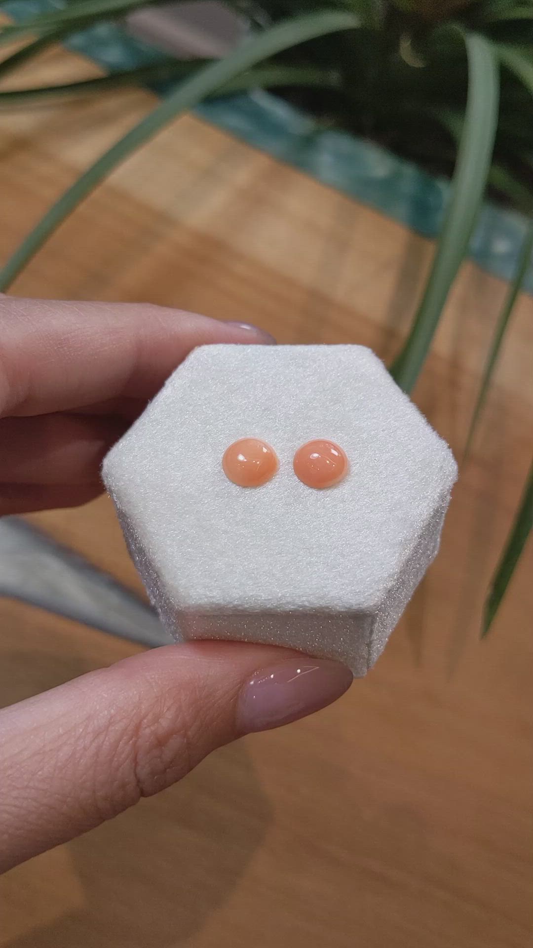 2.40 Ct.Tw.Total Carat Weight Cabochon Coral Pair from Italy Size Video