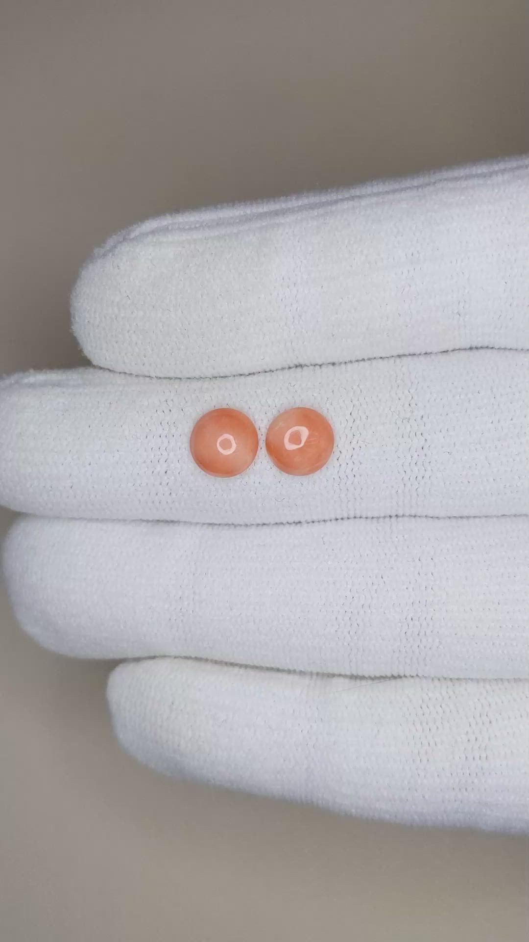 1.73 Ct.Tw.Total Carat Weight Cabochon Coral Pair from Italy Size Video