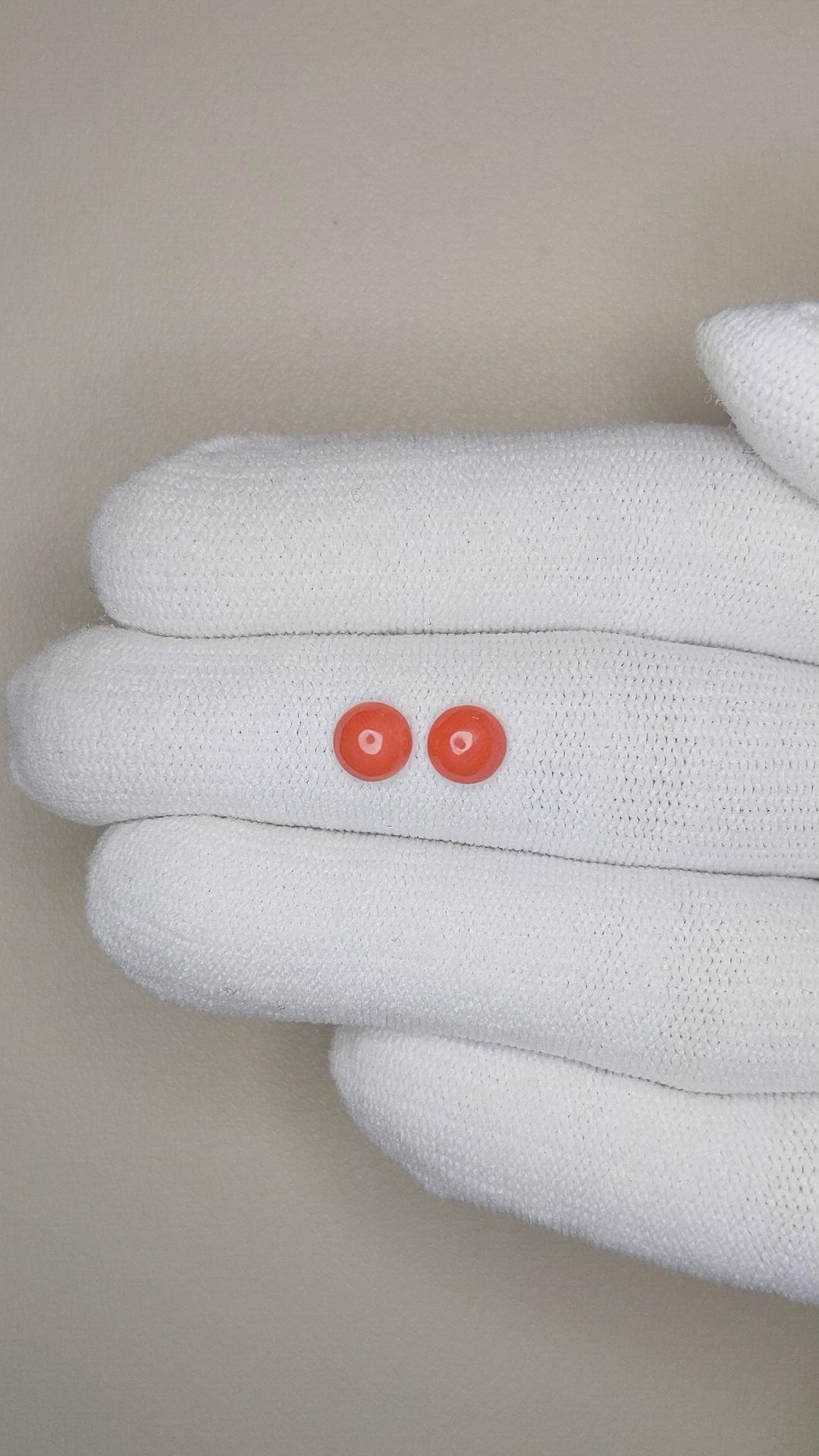 0.91&nbsp;Ct.Tw.Total Carat Weight Cabochon Coral Pair from Italy Size Video