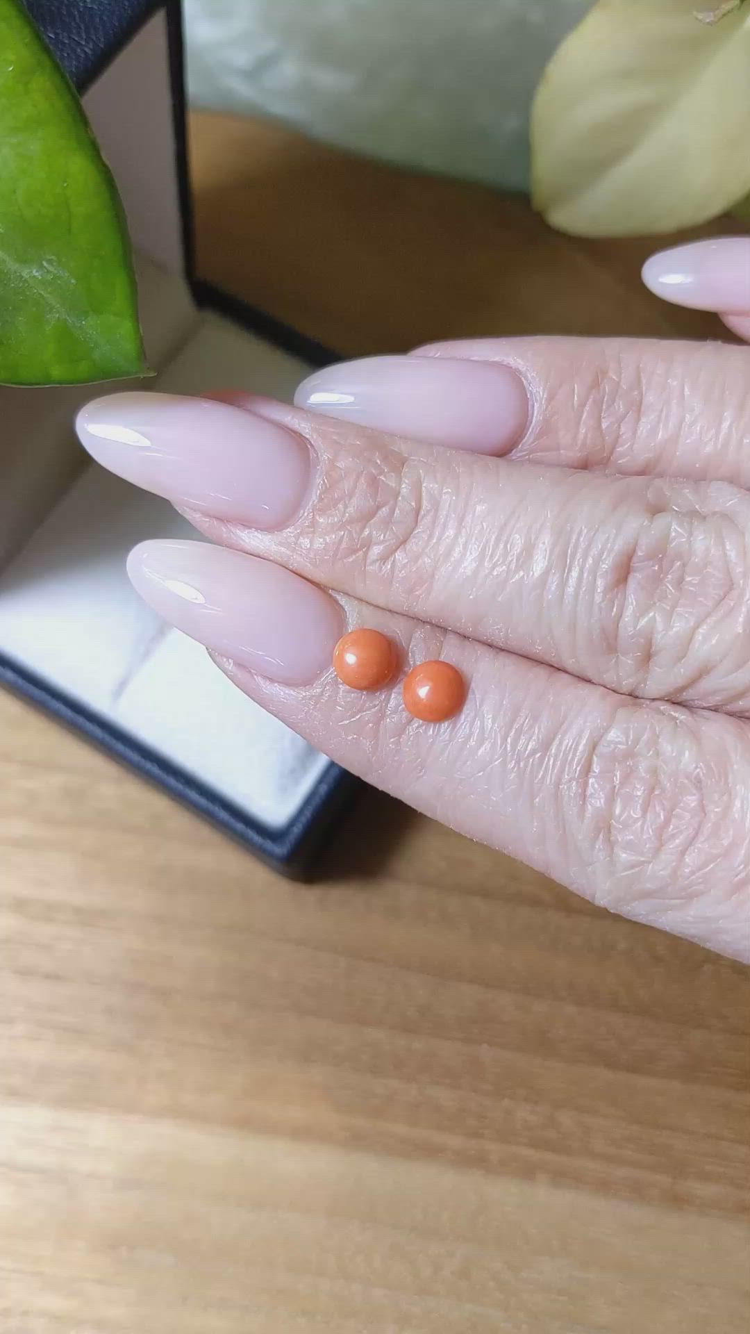 0.91&nbsp;Ct.Tw.Total Carat Weight Orange Cabochon Coral Pair from Italy Size Video
