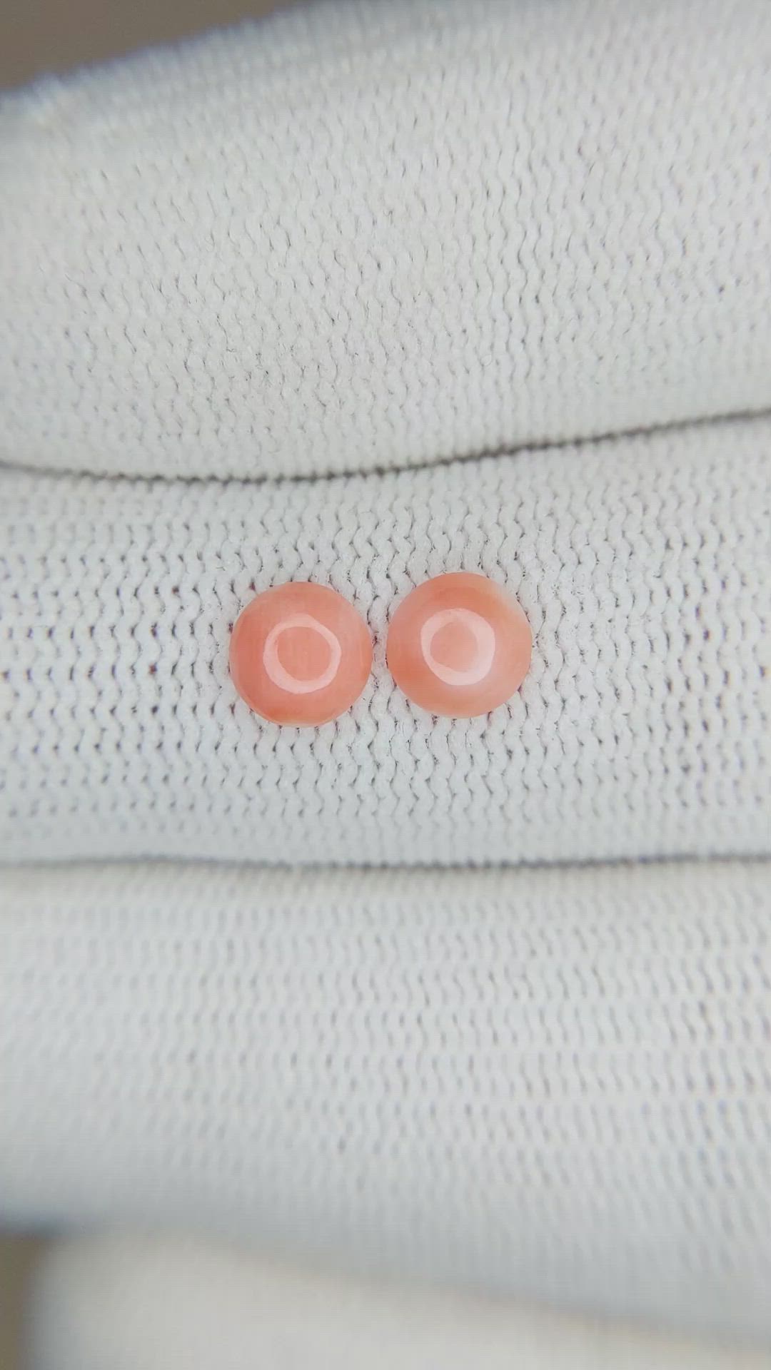 0.75 Ct.Tw.Total Carat Weight Cabochon Coral Pair from Italy Size Video