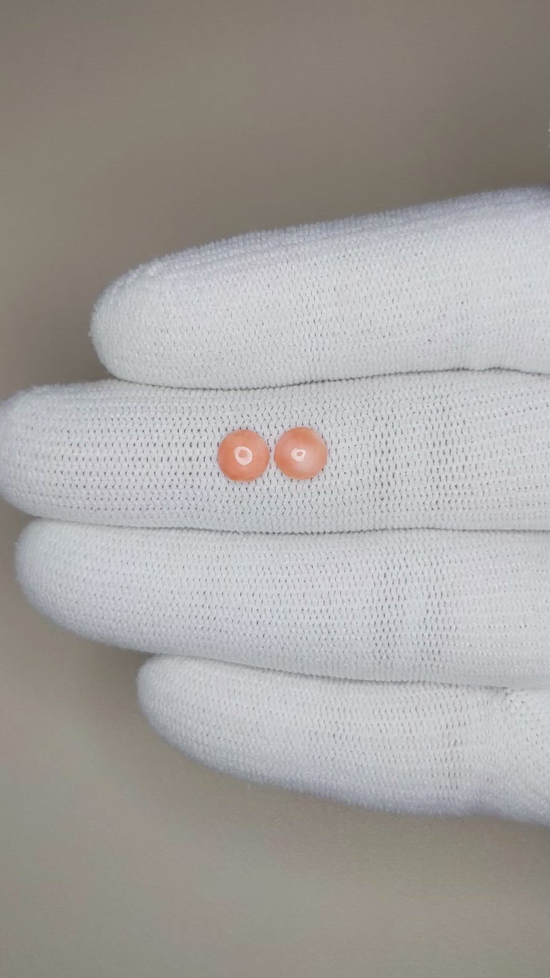 0.75 Ct.Tw.Total Carat Weight Cabochon Coral Pair from Italy Size Video