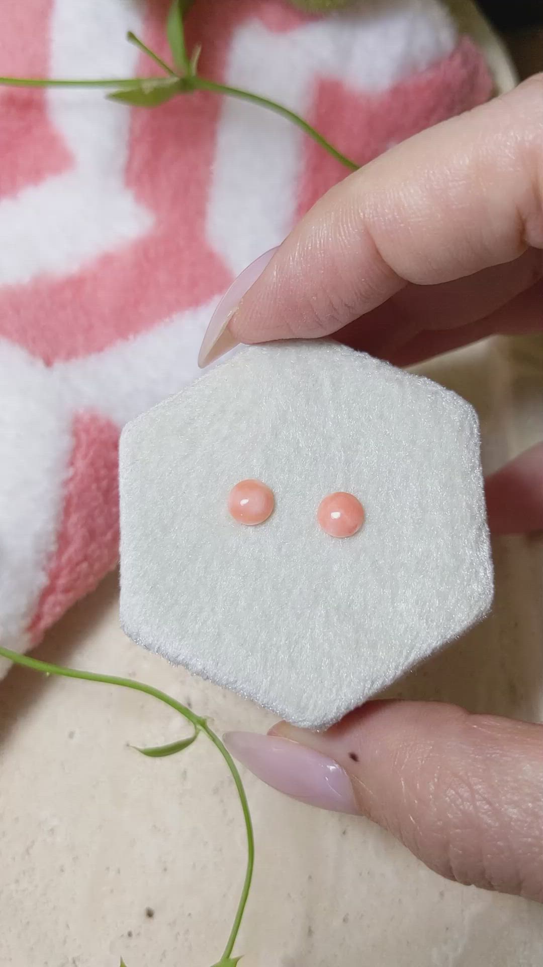 0.75 Ct.Tw.Total Carat Weight Cabochon Coral Pair from Italy Size Video