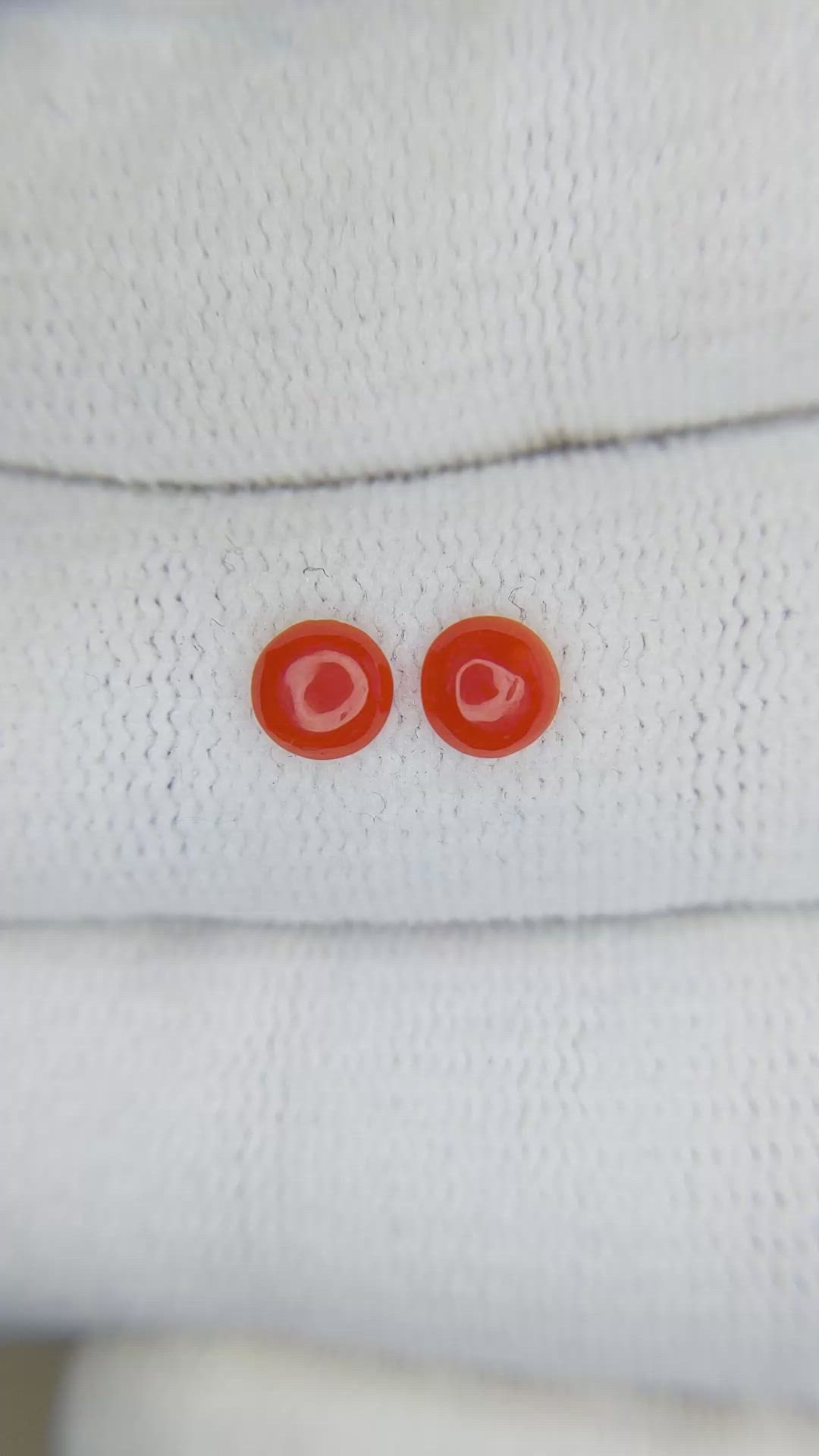 0.56 Ct.Tw.Total Carat Weight Cabochon Coral Pair from Italy Size Video