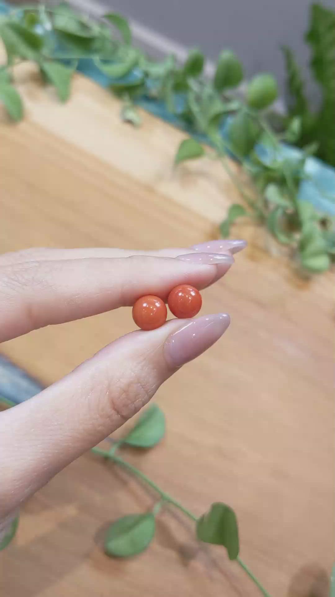 10.81&nbsp;Ct.Tw.Total Carat Weight Cabochon Coral Pair from Italy Size Video