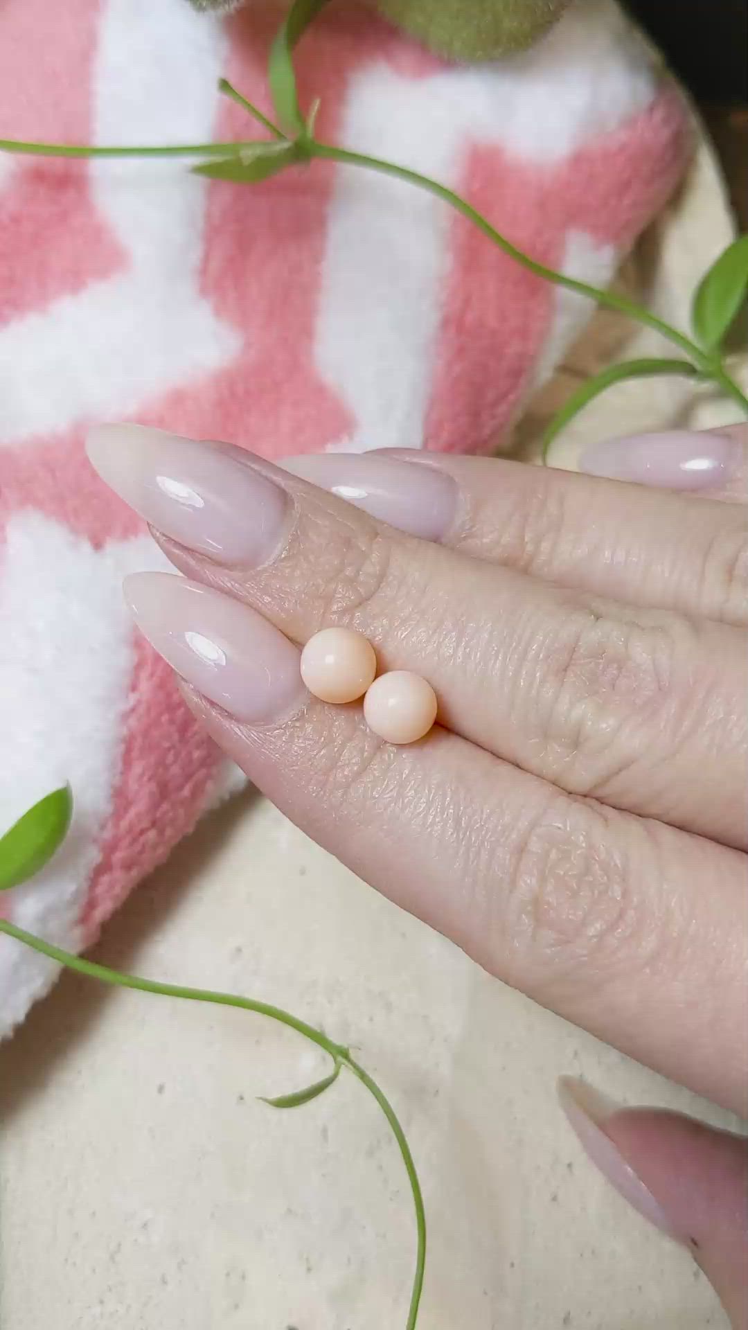 4.23 Ct.Tw.Total Carat Weight Cabochon Coral Pair from Italy Size Video