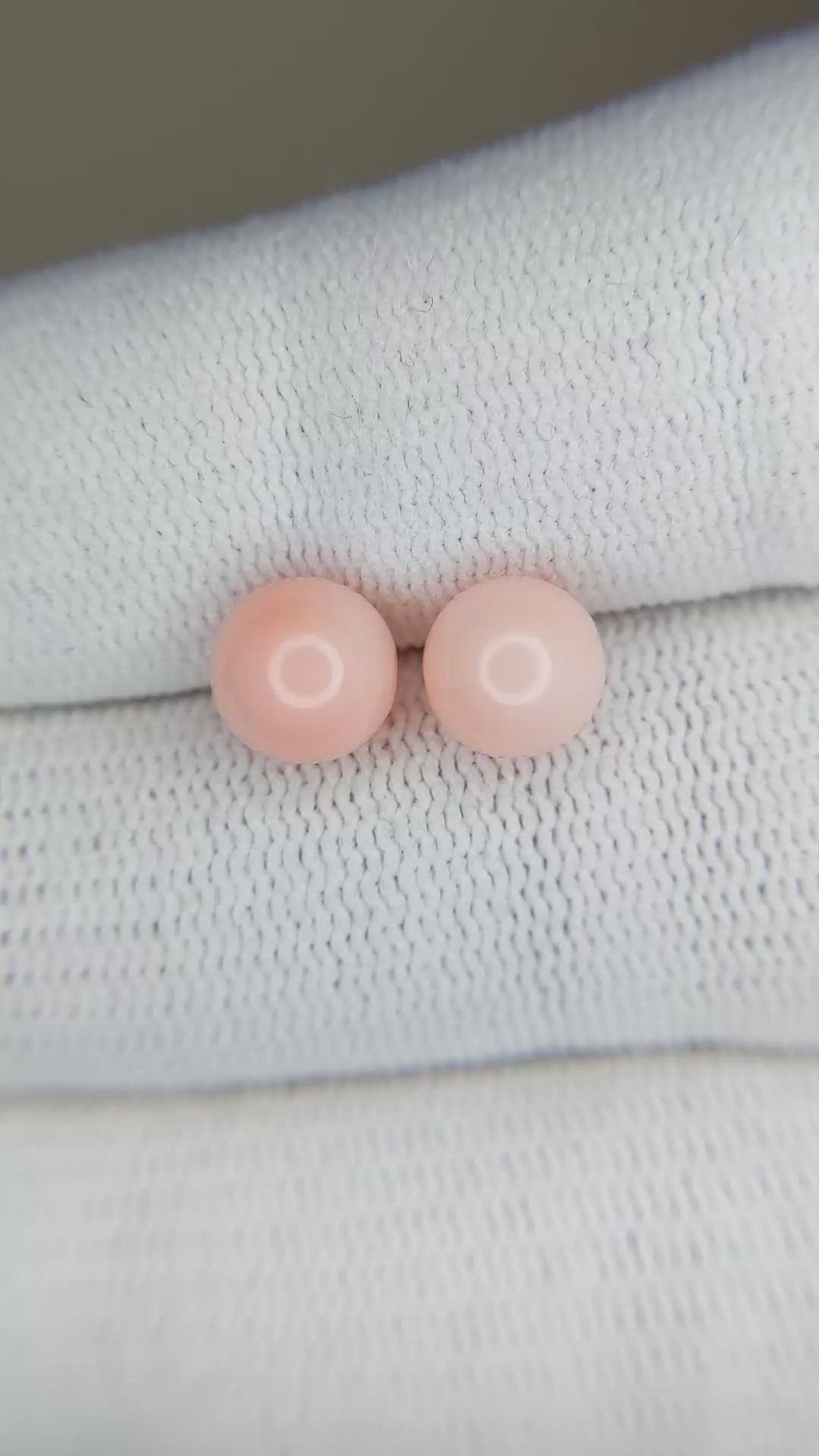 4.23 Ct.Tw.Total Carat Weight Cabochon Coral Pair from Italy Size Video