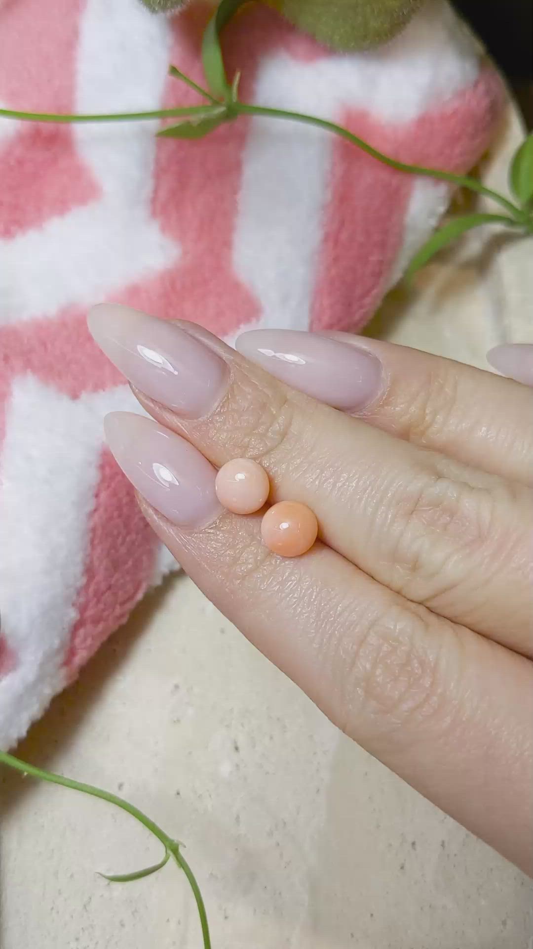 3.49 Ct.Tw.Total Carat Weight Cabochon Coral Pair from Italy Size Video