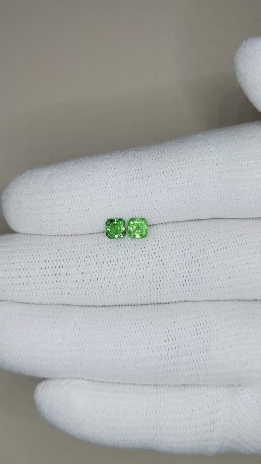 0.95 Ct.Tw.Total Carat Weight Tsavorite Garnet Pair from Tanzania Size Video