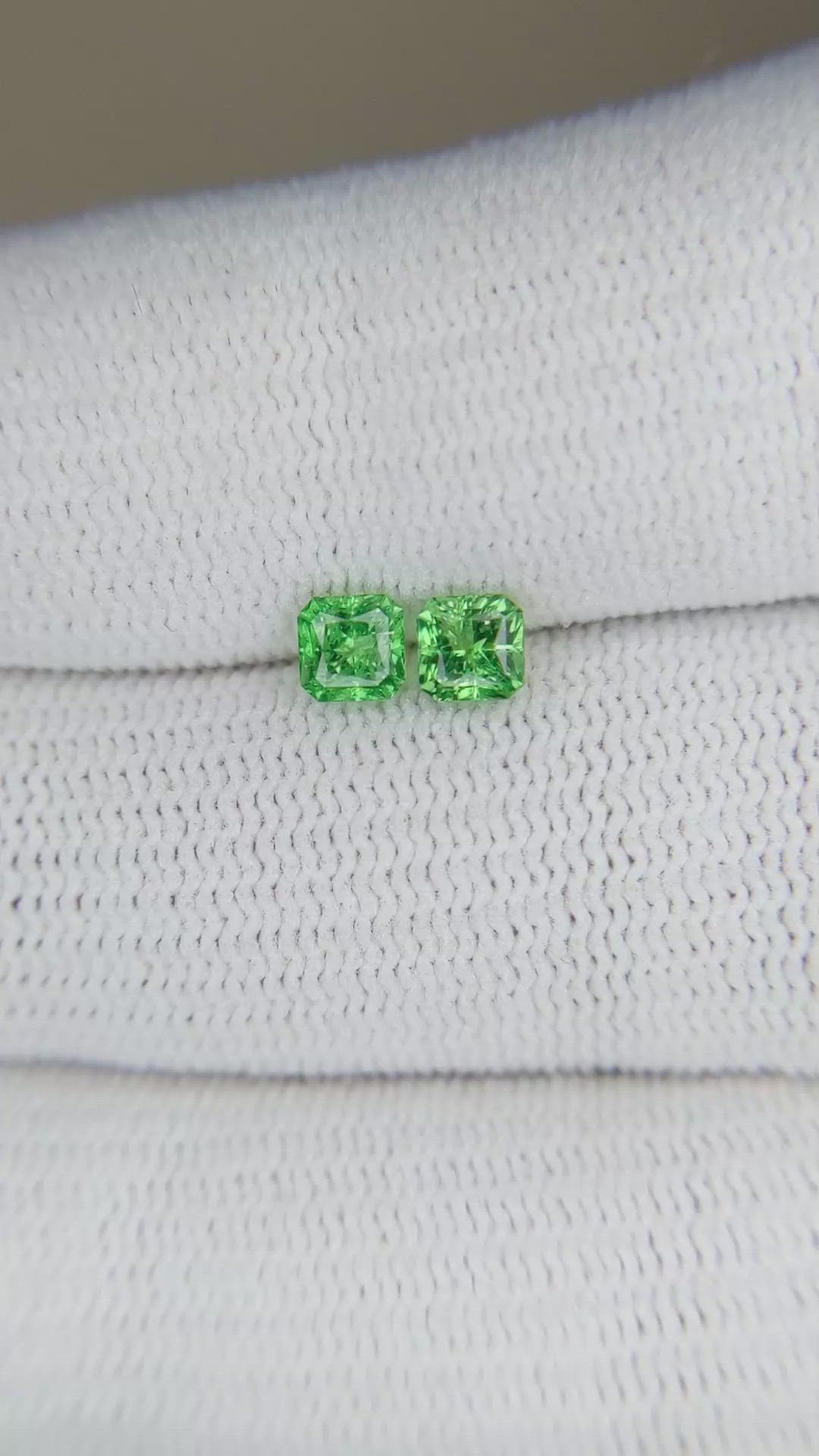 0.79 Ct.Tw.Total Carat Weight Tsavorite Garnet Pair from Tanzania Size Video