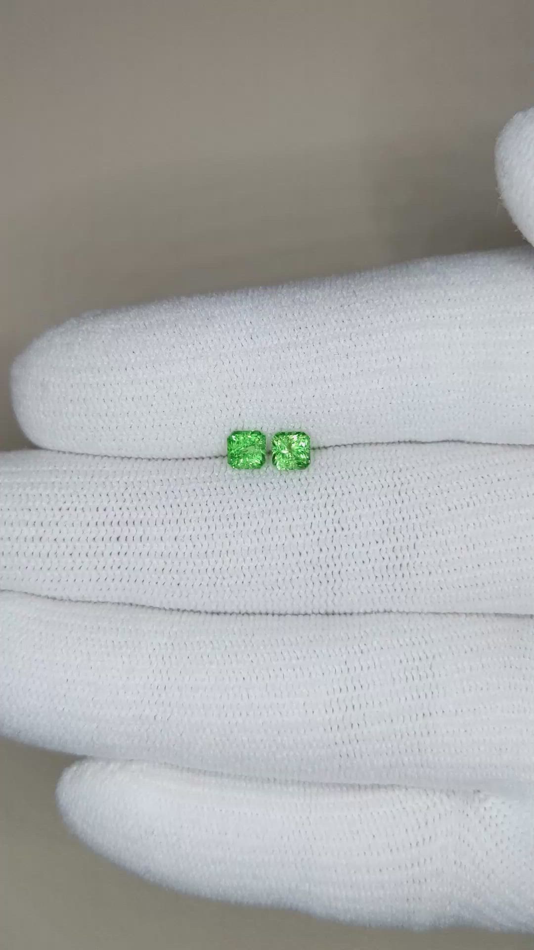 0.79 Ct.Tw.Total Carat Weight Tsavorite Garnet Pair from Tanzania Size Video