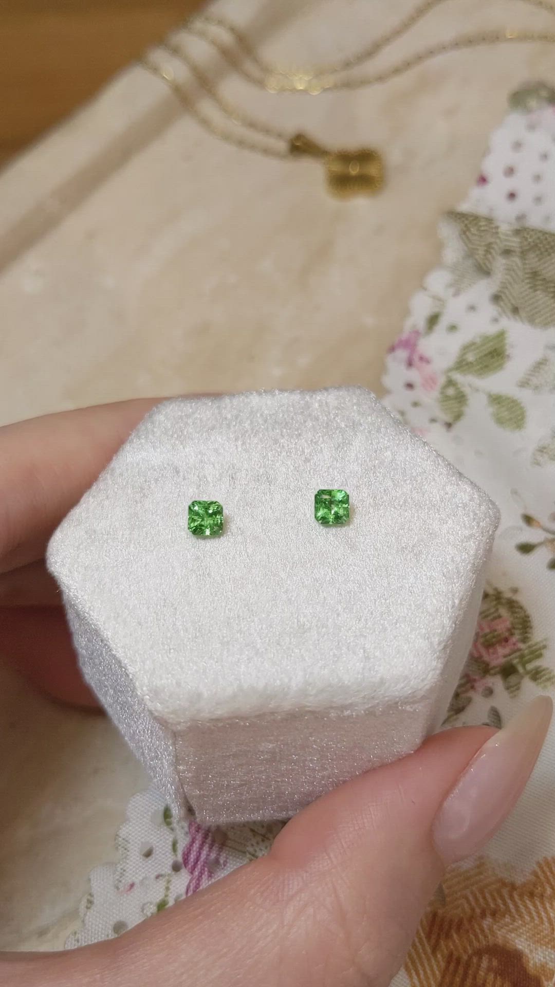 0.79 Ct.Tw.Total Carat Weight Tsavorite Garnet Pair from Tanzania Size Video