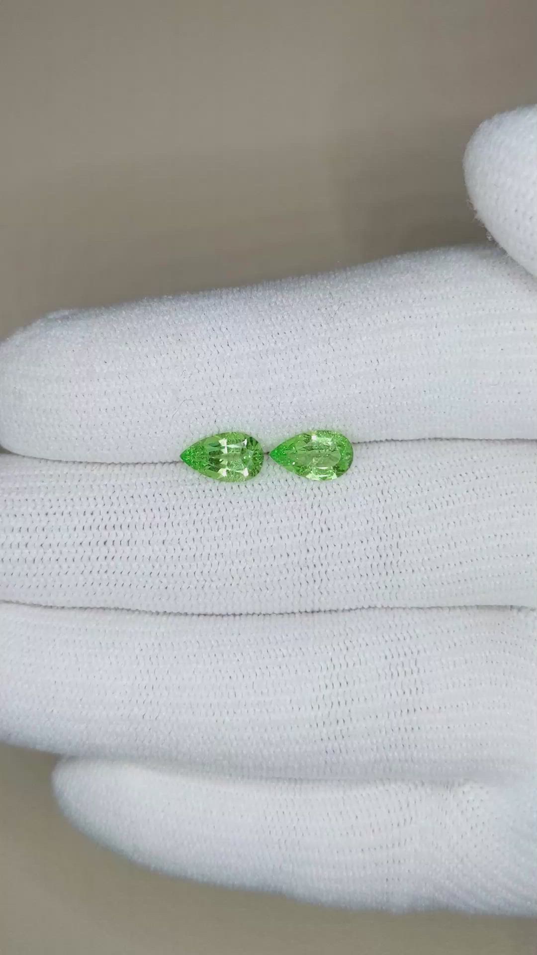 1.78 Ct.Tw.Total Carat Weight Tsavorite Garnet Pair from Tanzania Size Video