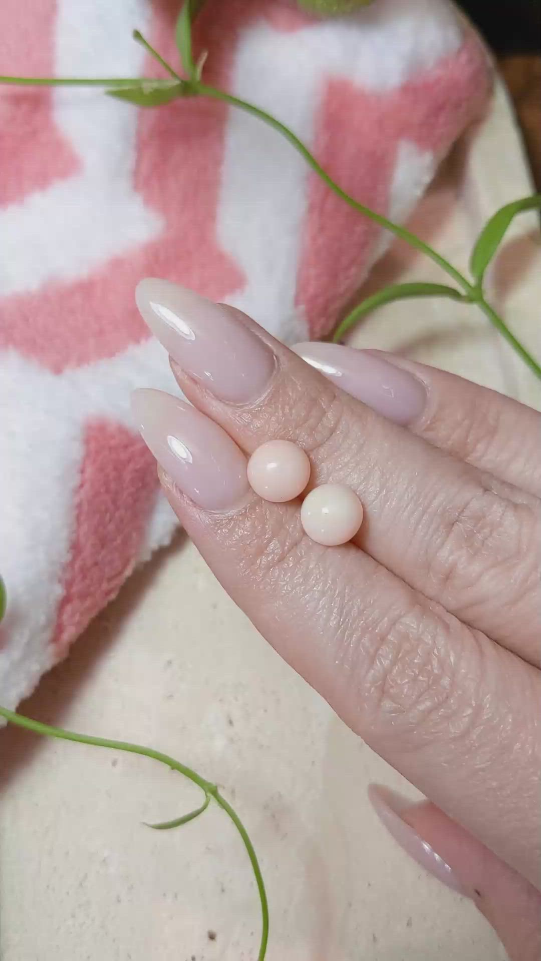 4.26 Ct.Tw.Total Carat Weight Cabochon Coral Pair from Italy Size Video