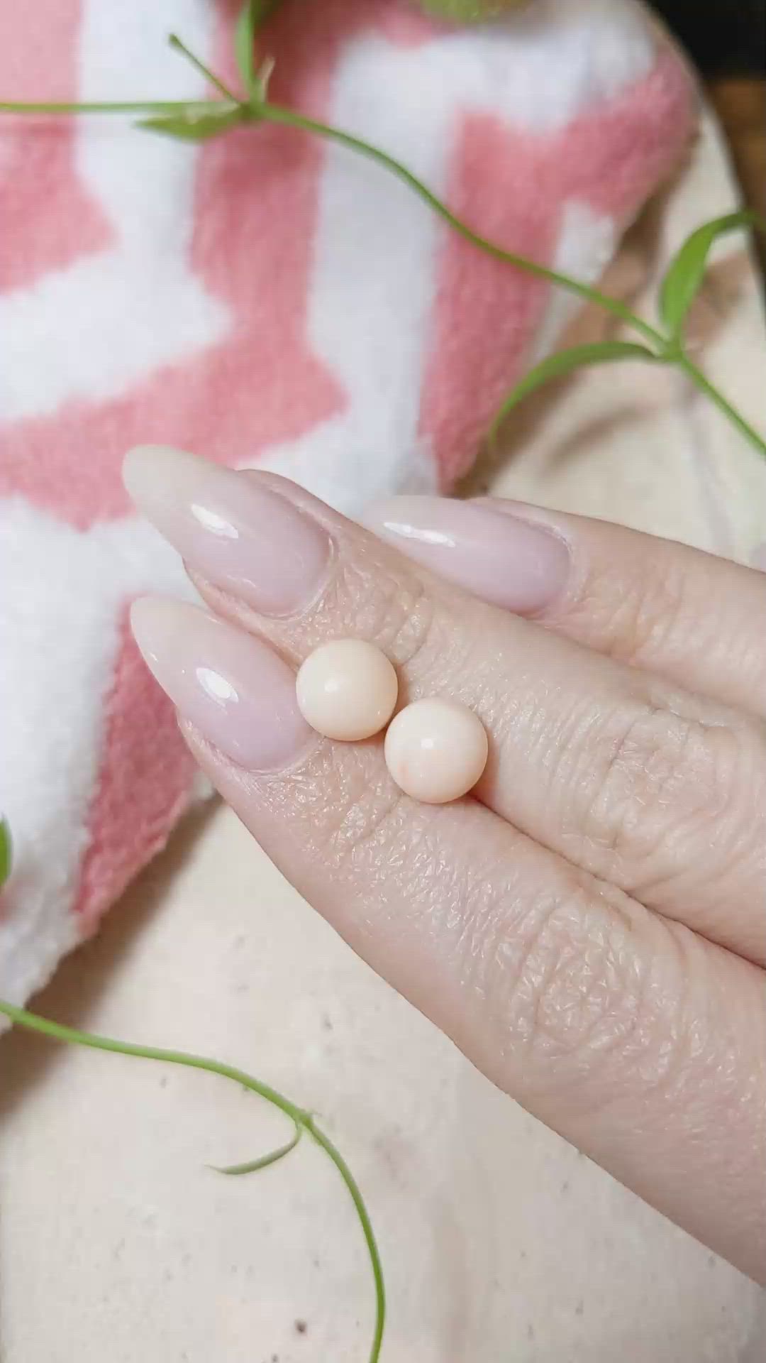 6.53 Ct.Tw.Total Carat Weight Cabochon Coral Pair from Italy Size Video