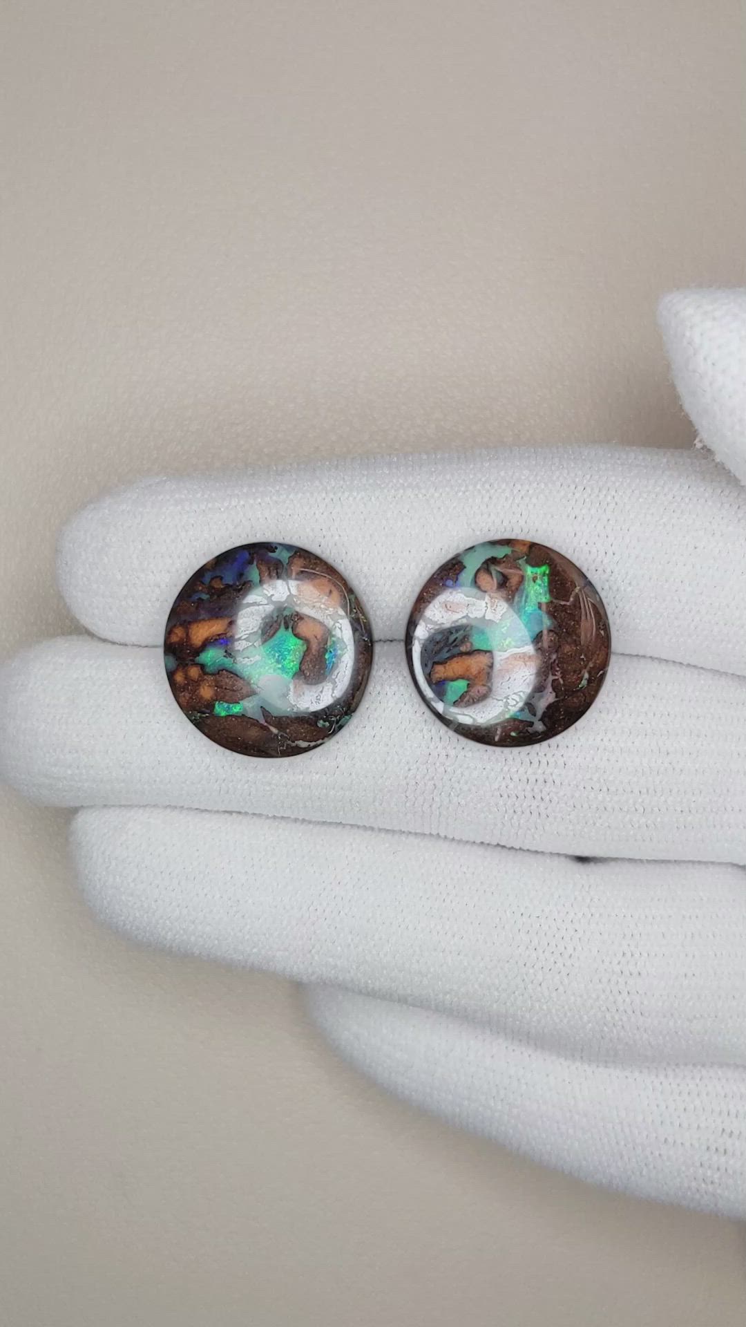 21.77 Ct.Tw.Total Carat Weight Cabochon Boulder Opal Pair from Australia Size Video