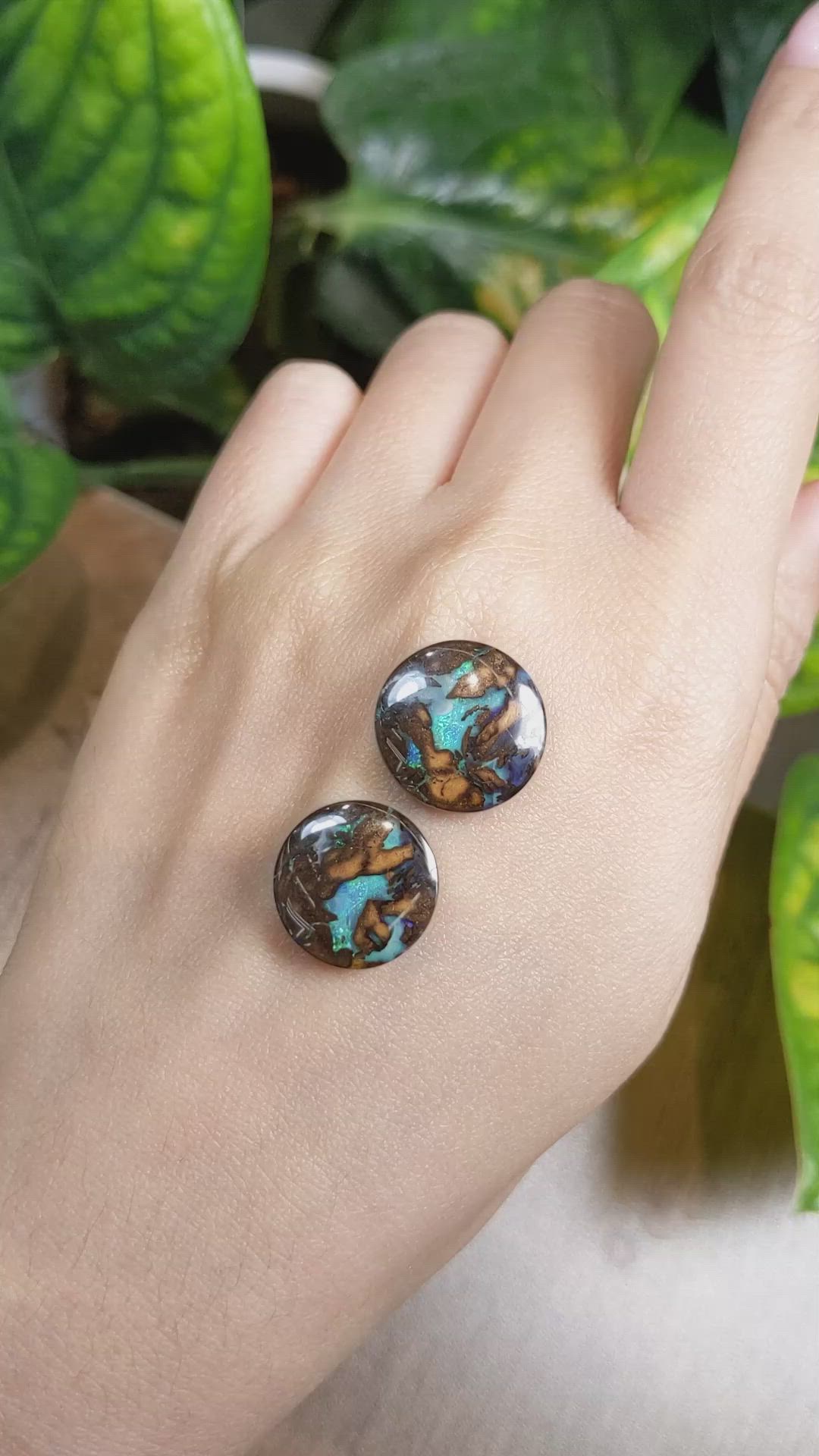 21.77 Ct.Tw.Total Carat Weight Cabochon Boulder Opal Pair from Australia Size Video