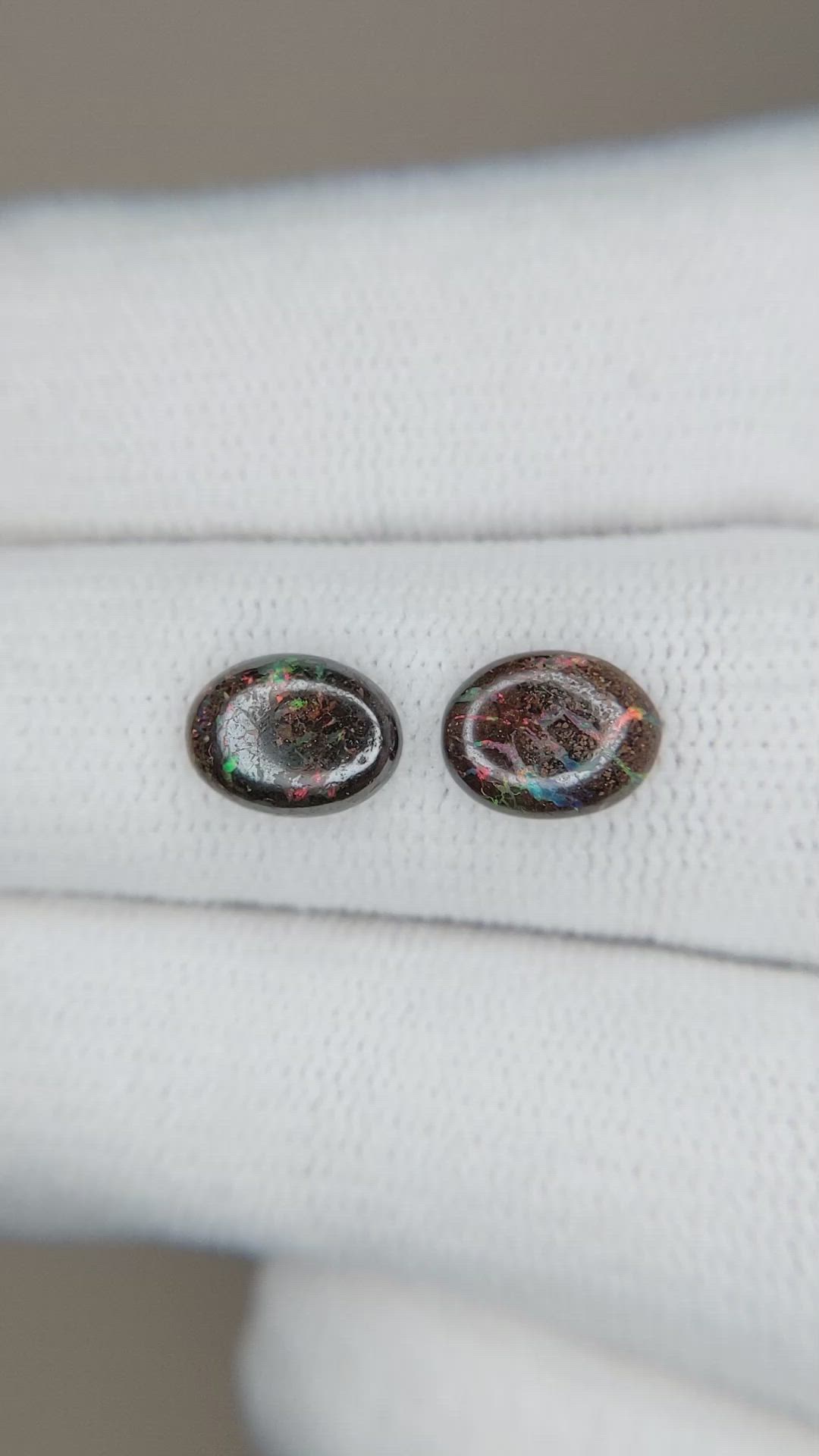 1.75 Ct.Tw.Total Carat Weight Cabochon Boulder Opal Pair from Australia Size Video