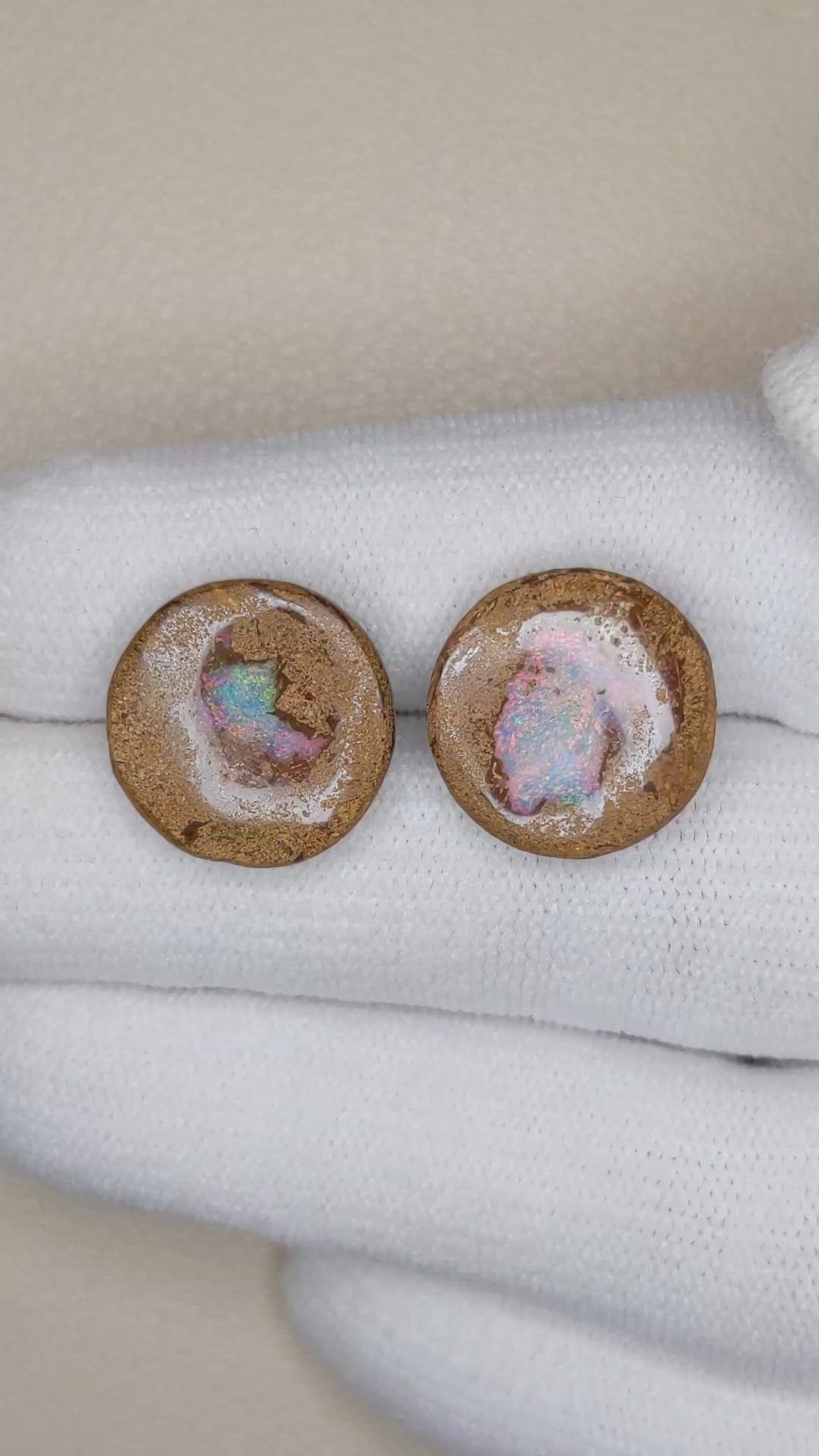 13.13 Ct.Tw.Total Carat Weight Cabochon Boulder Opal Pair from Australia Size Video