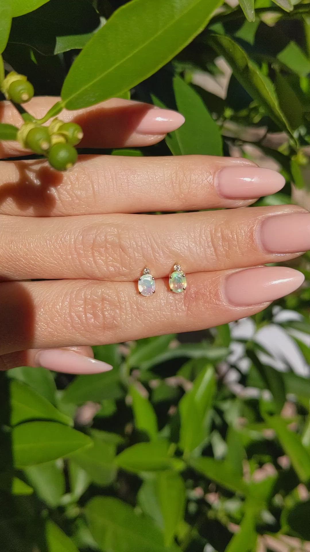 1.75 Ct.Tw. Opal Natural Diamond Studs Earrings, 14K Yellow Gold Size Video