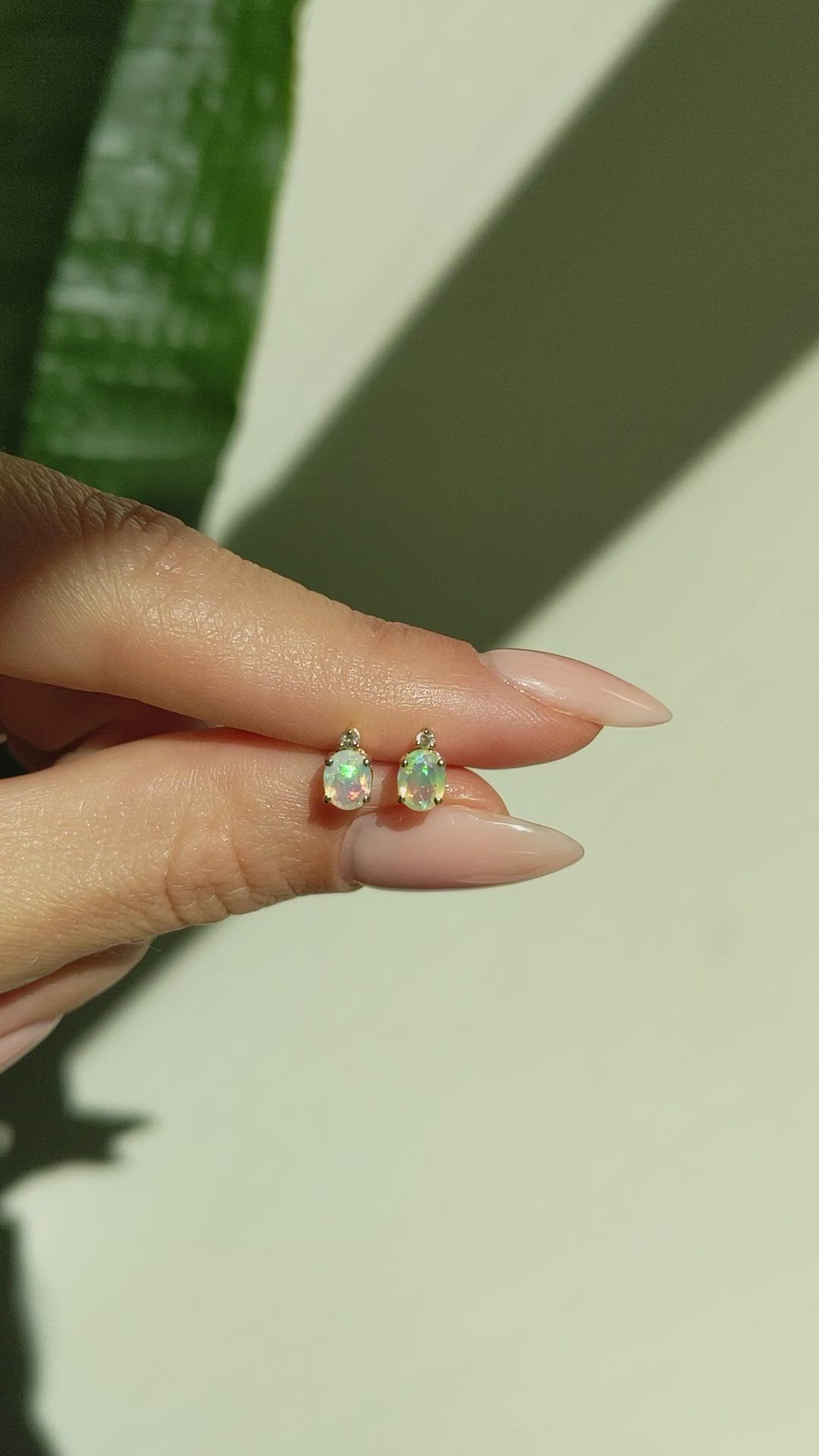 1.75 Ct.Tw. Opal Natural Diamond Studs Earrings, 14K Yellow Gold Size Video