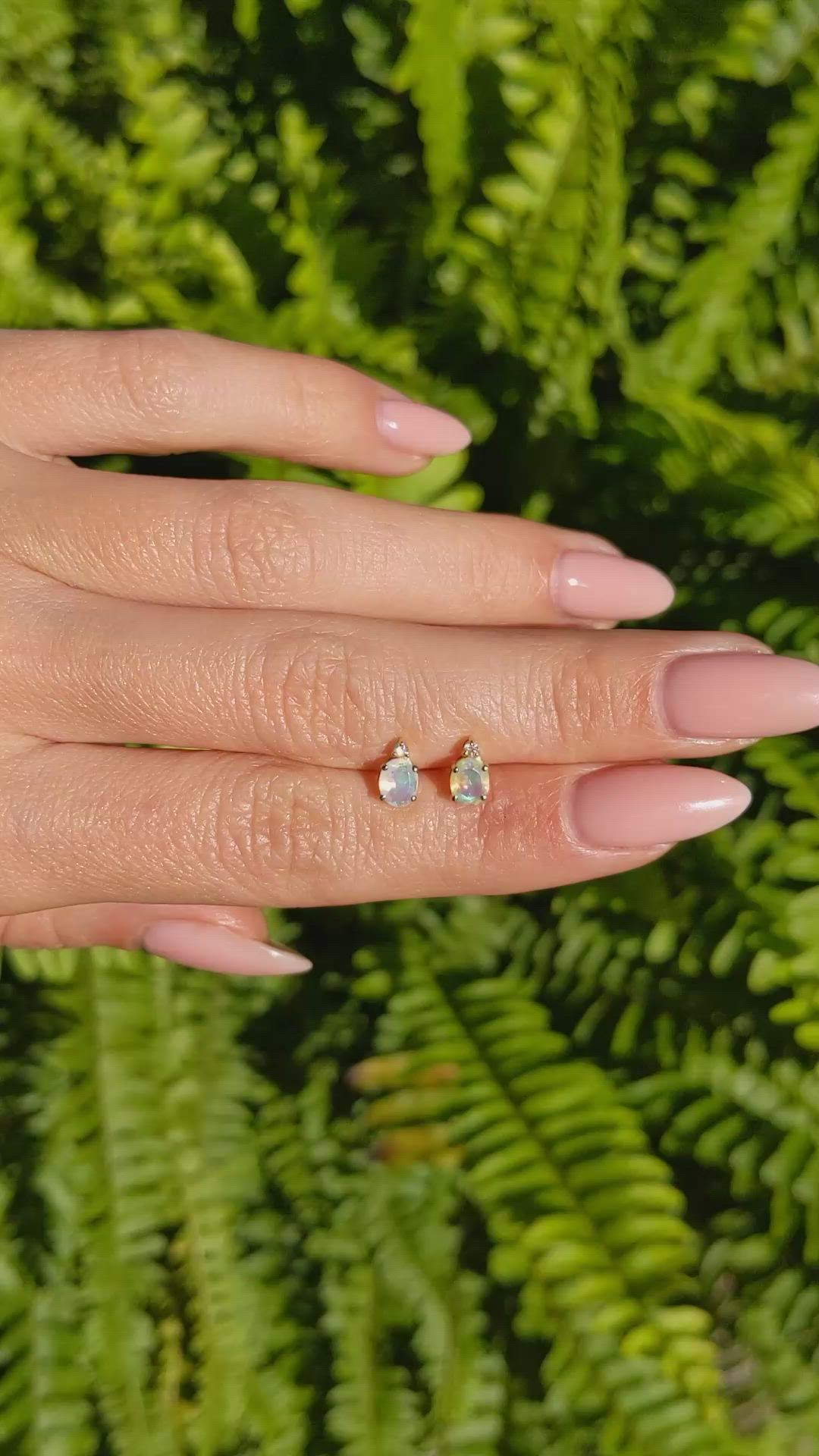 1.75 Ct.Tw. Opal Natural Diamond Studs Earrings, 14K Yellow Gold Size Video