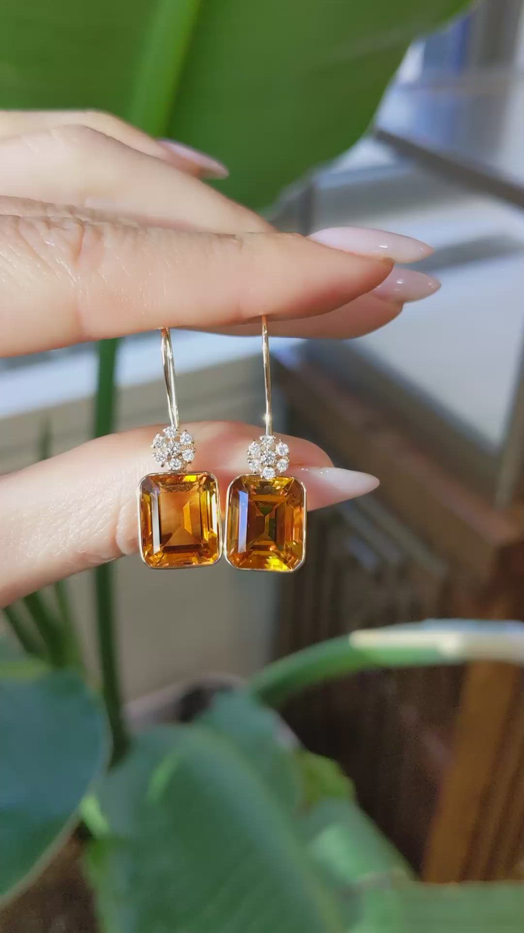 11.00 Ct.Tw. Citrine Natural Diamond Accent Stones Earrings, 14K Yellow Gold Size Video