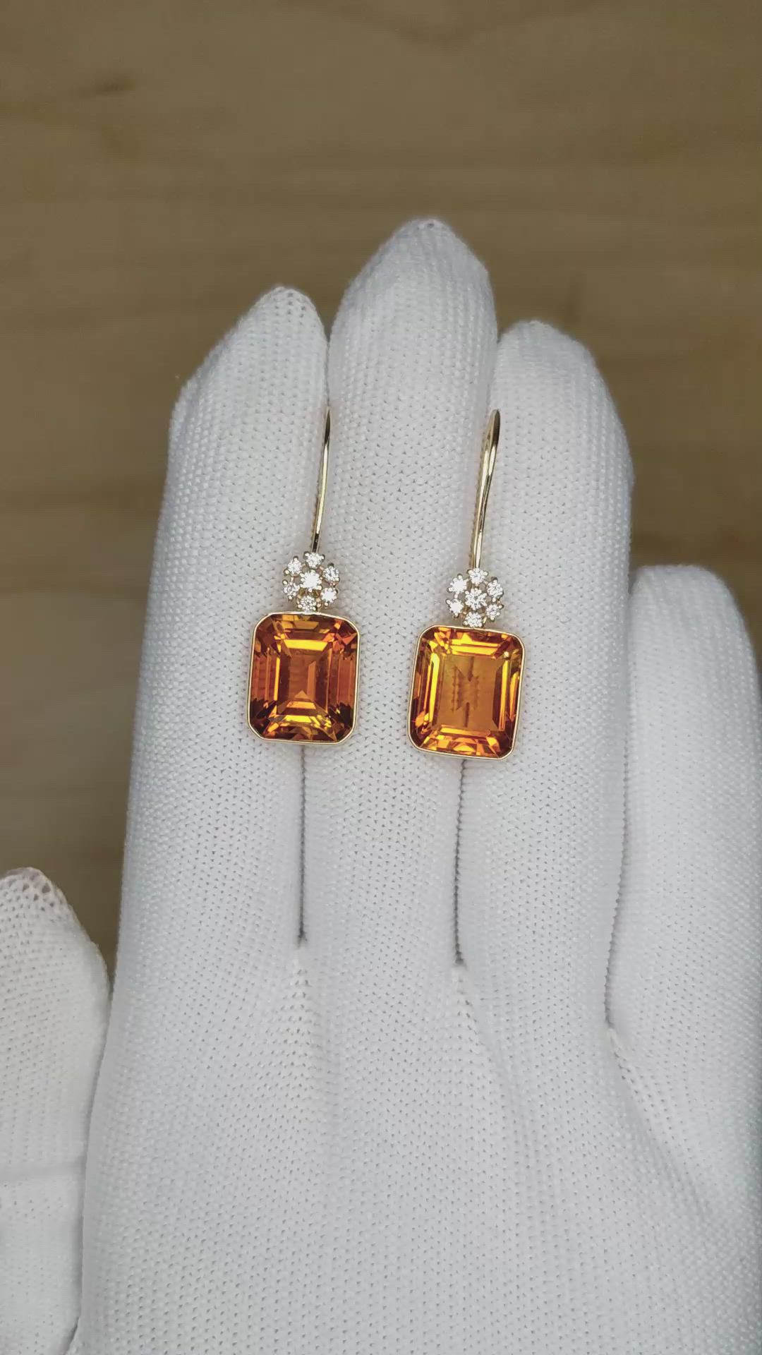 11.00 Ct.Tw. Citrine Natural Diamond Accent Stones Earrings, 14K Yellow Gold Size Video