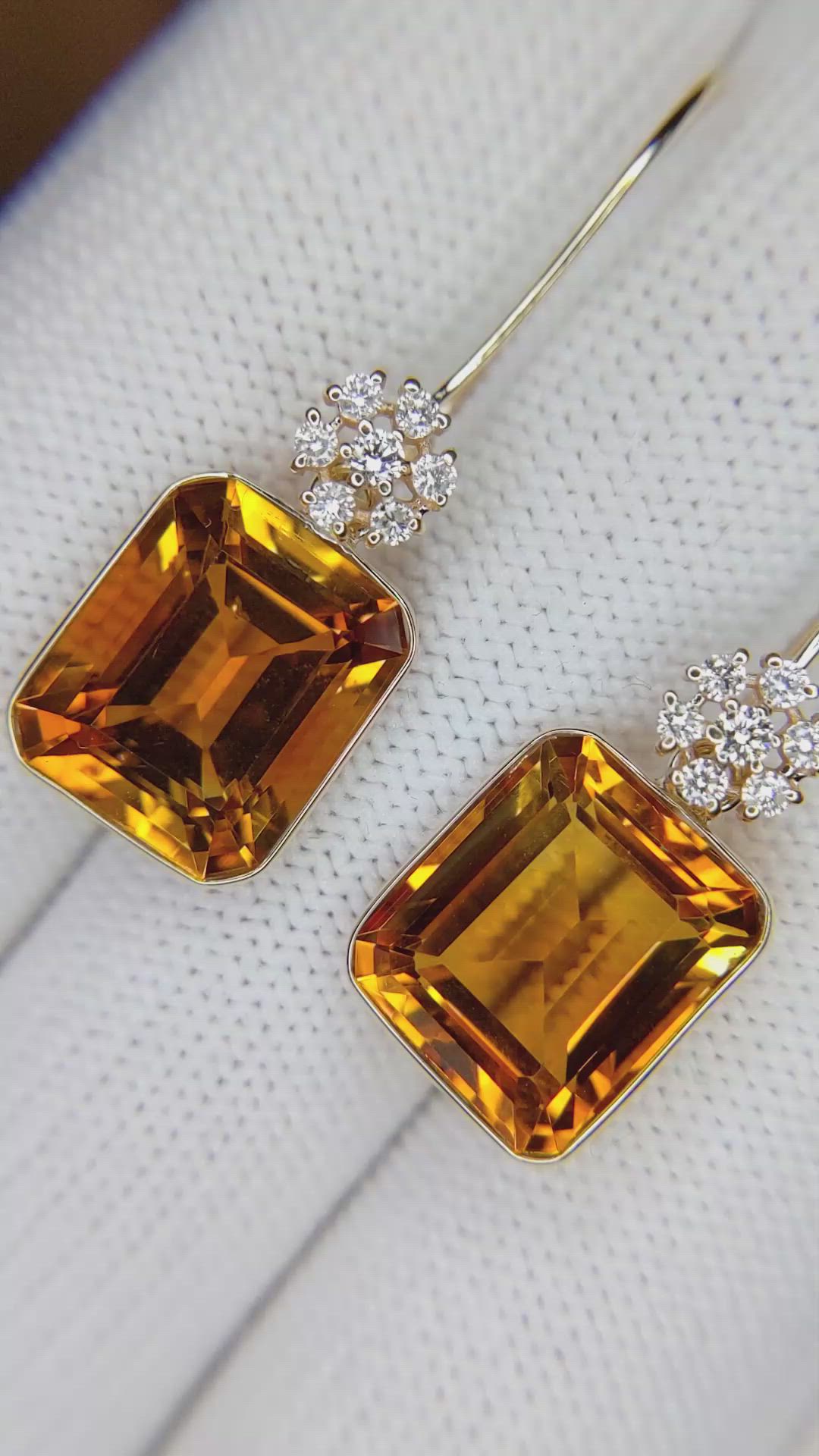 11.00 Ct.Tw. Citrine Natural Diamond Accent Stones Earrings, 14K Yellow Gold Size Video