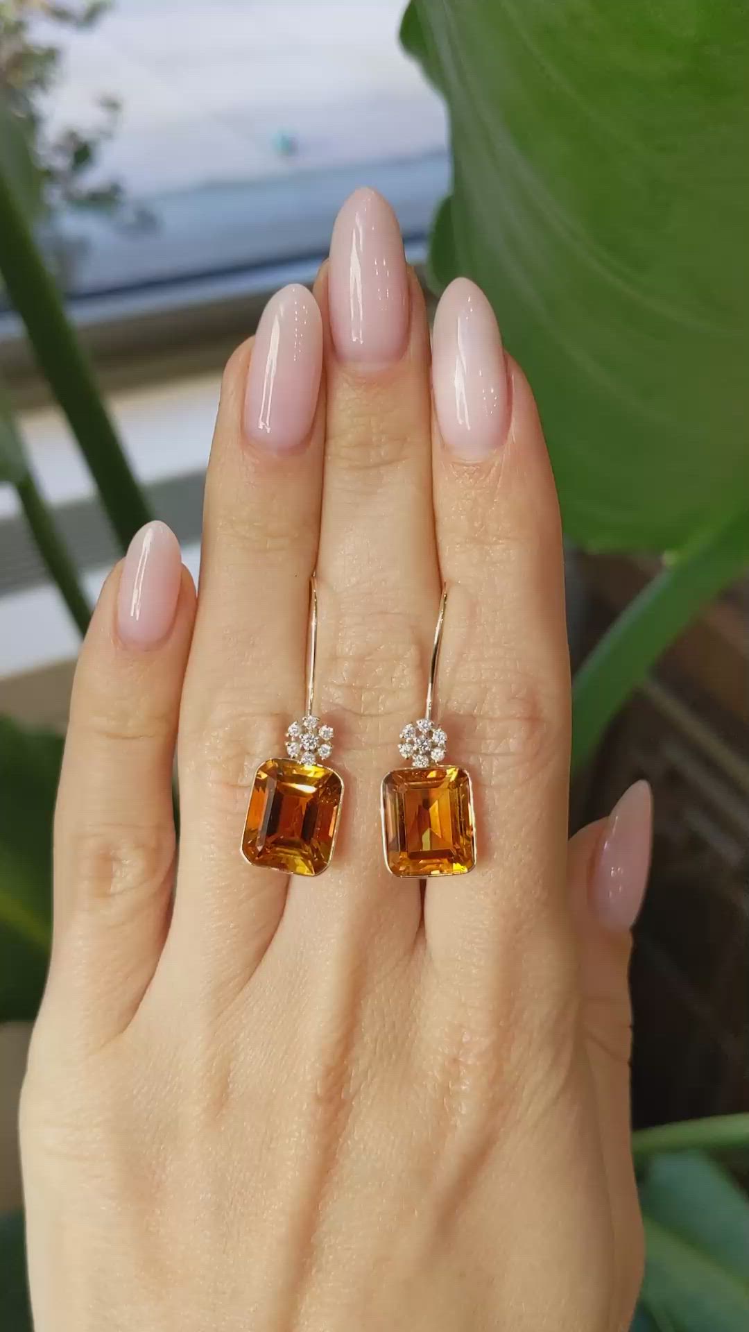 11.00 Ct.Tw. Citrine Natural Diamond Accent Stones Earrings, 14K Yellow Gold Size Video