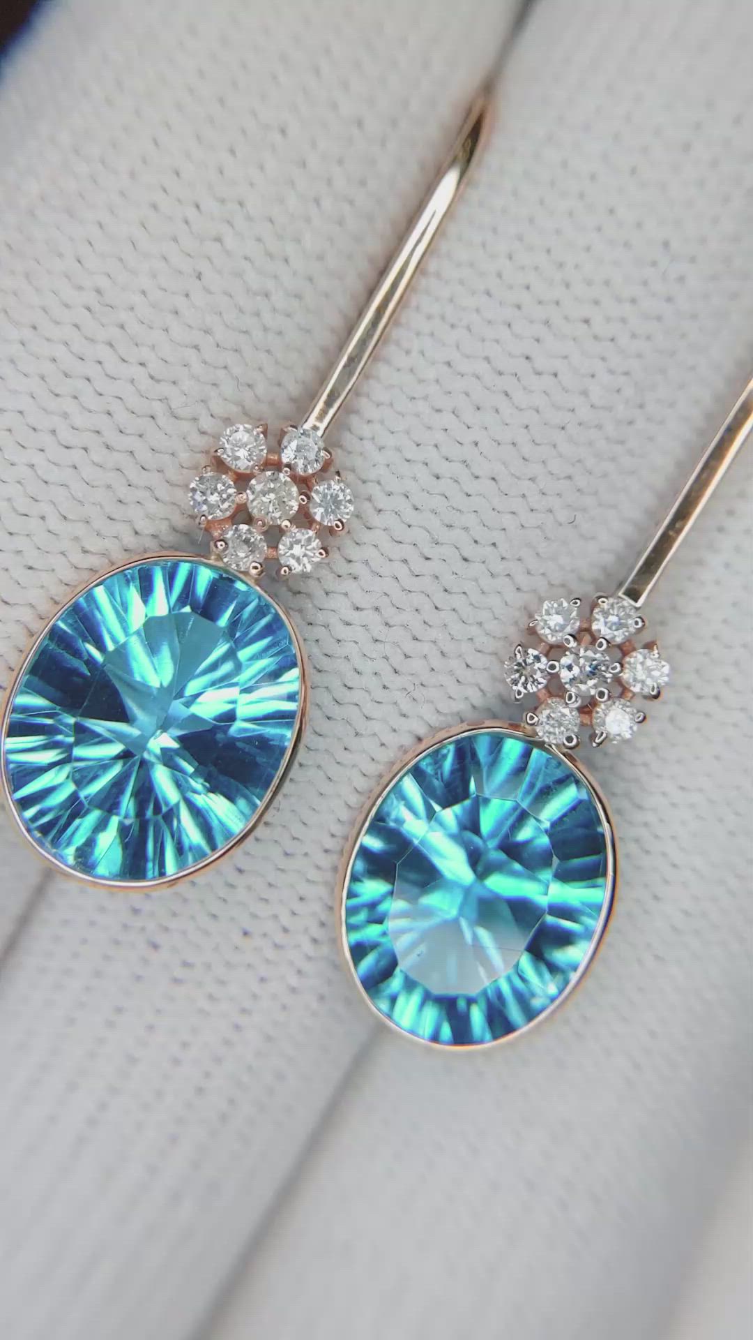 10.27&nbsp;Ct.Tw.Total Carat Weight Blue Topaz and Natural Diamond Accent Stones Earrings, 14K Yellow Gold Size Video