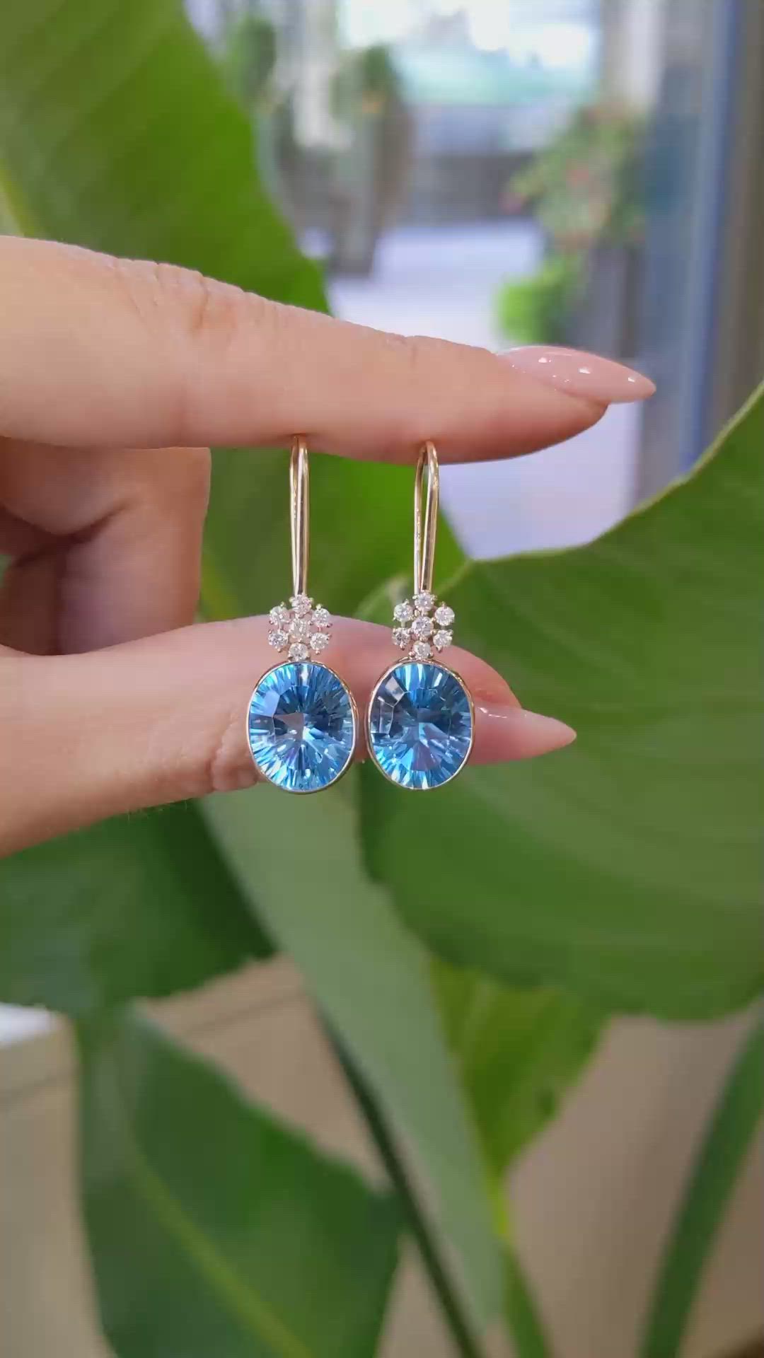 10.27 Ct.Tw. Topaz Natural Diamond Accent Stones Earrings, 14K Yellow Gold Size Video