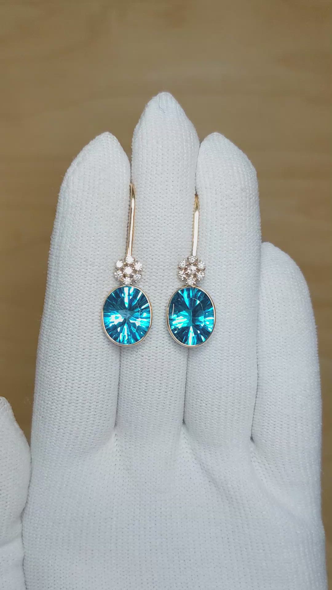 10.27&nbsp;Ct.Tw.Total Carat Weight Blue Topaz and Natural Diamond Accent Stones Earrings, 14K Yellow Gold Size Video