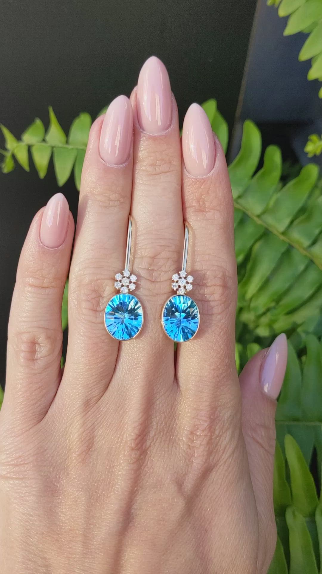 10.27&nbsp;Ct.Tw.Total Carat Weight Blue Topaz and Natural Diamond Accent Stones Earrings, 14K Yellow Gold Size Video