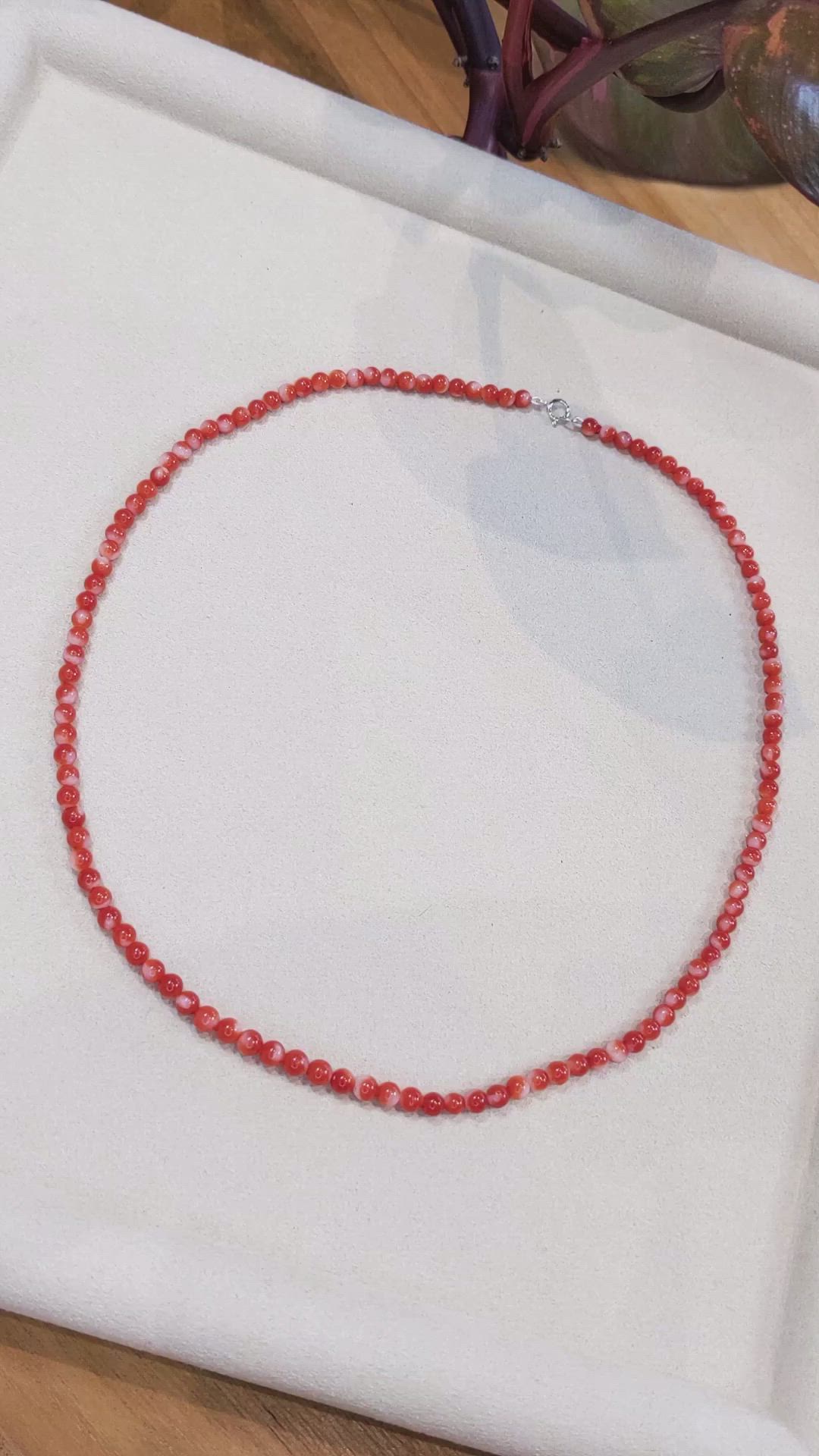 52.50 Ct. Coral Multi Stone Necklace, 18K White Gold Size Video