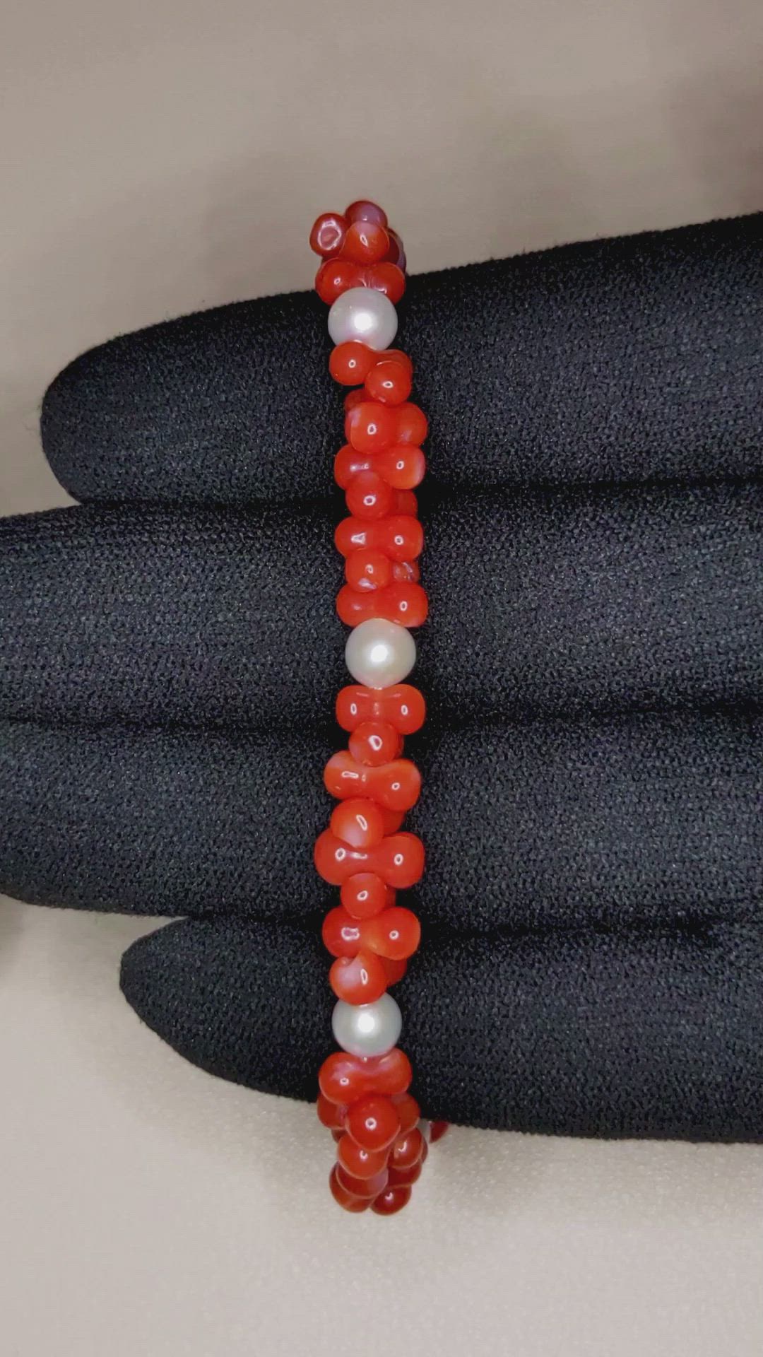 29.45 Ct.Tw. Coral Pearl Tennis/Riviere Bracelet, 18K Yellow Gold Size Video