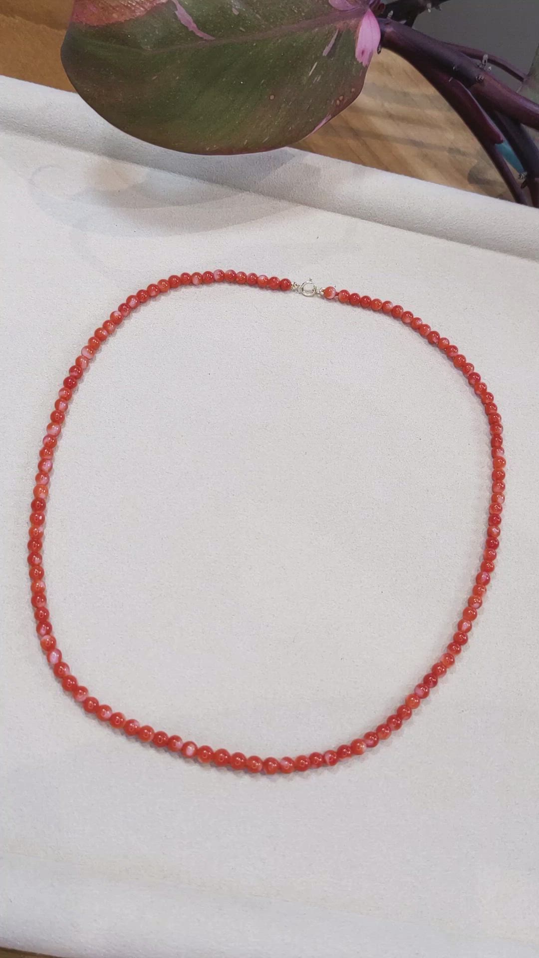 52.85 Ct. Coral Multi Stone Necklace, 18K Yellow Gold Size Video