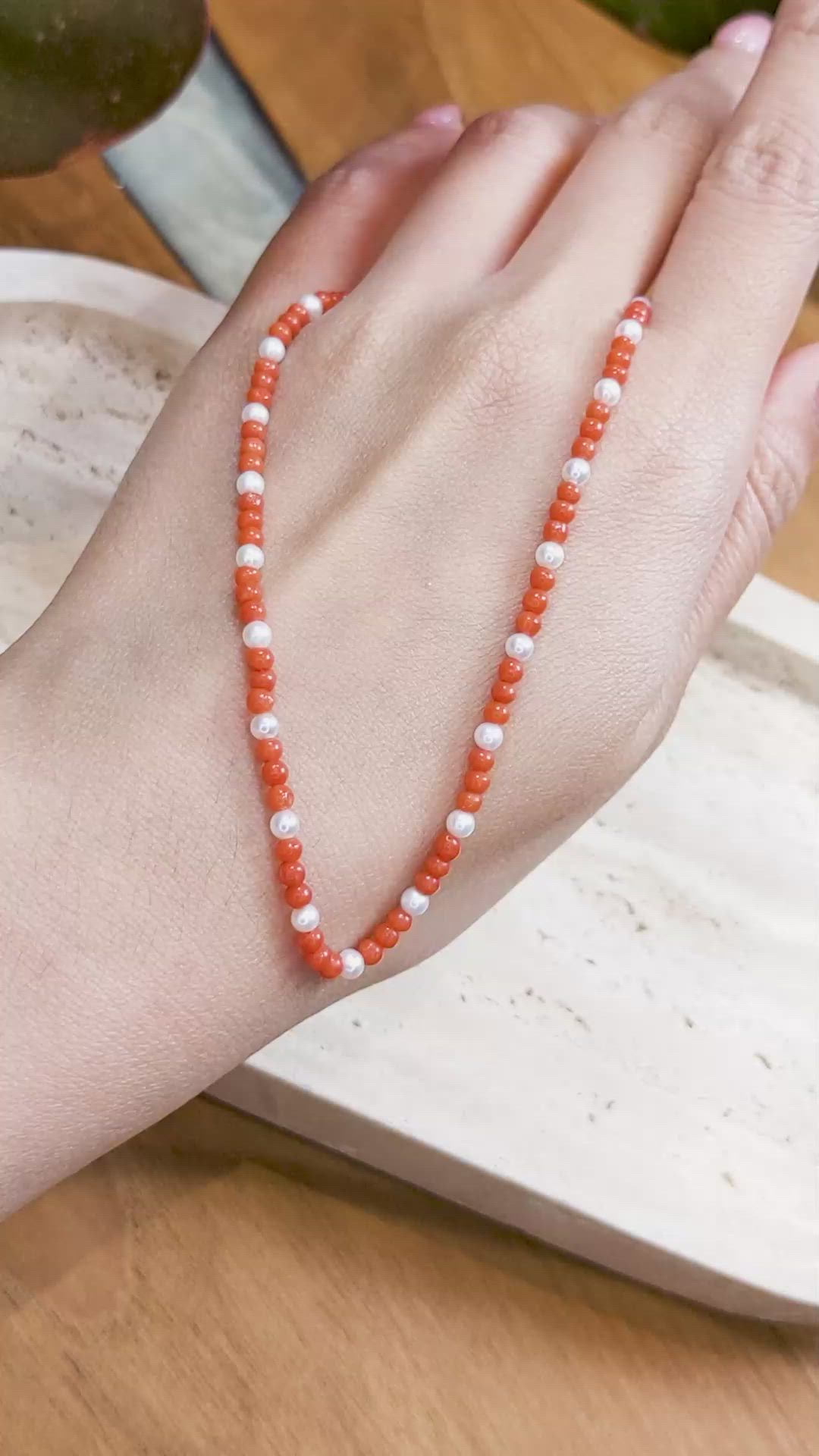 15.85 Ct. Coral Pearl Multi Stone Necklace, 18K Yellow Gold Size Video