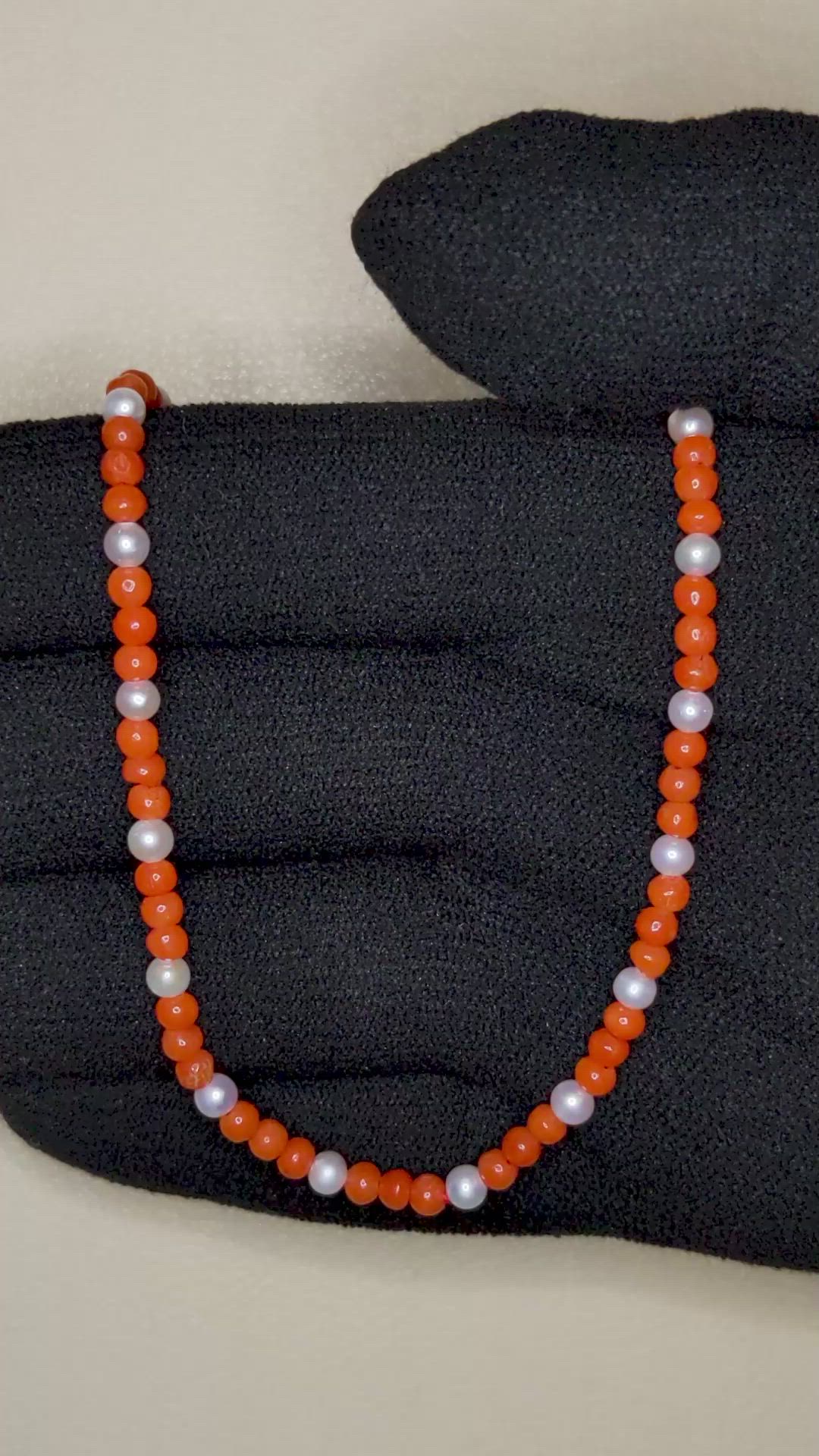 15.85 Ct. Coral Pearl Multi Stone Necklace, 18K Yellow Gold Size Video