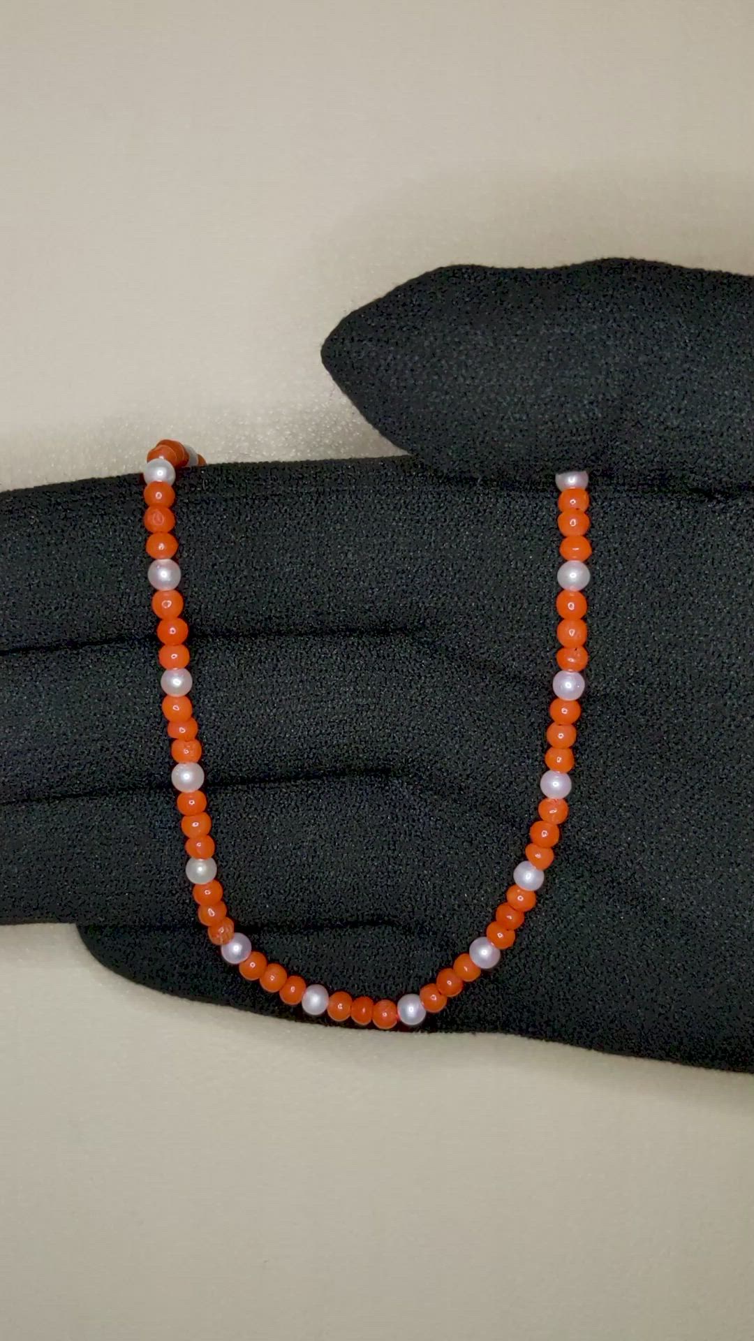 15.85 Ct. Coral Pearl Multi Stone Necklace, 18K Yellow Gold Size Video