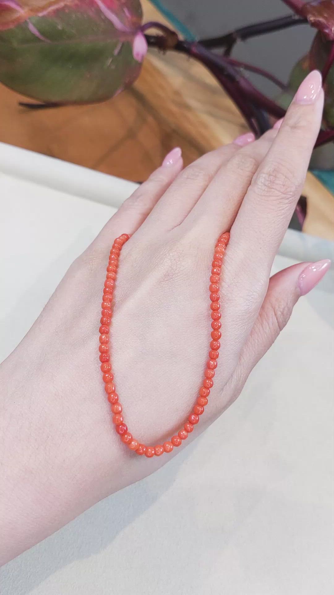 36.93 Ct. Coral Multi Stone Necklace, 18K Yellow Gold Size Video