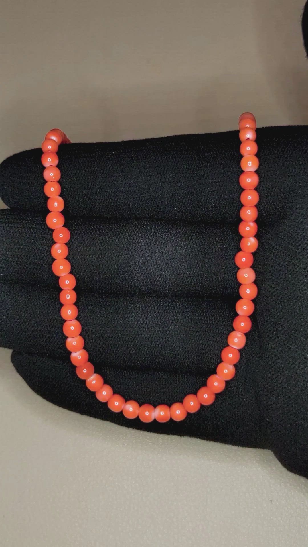 37.80 Ct. Coral Multi Stone Necklace, 18K Yellow Gold Size Video