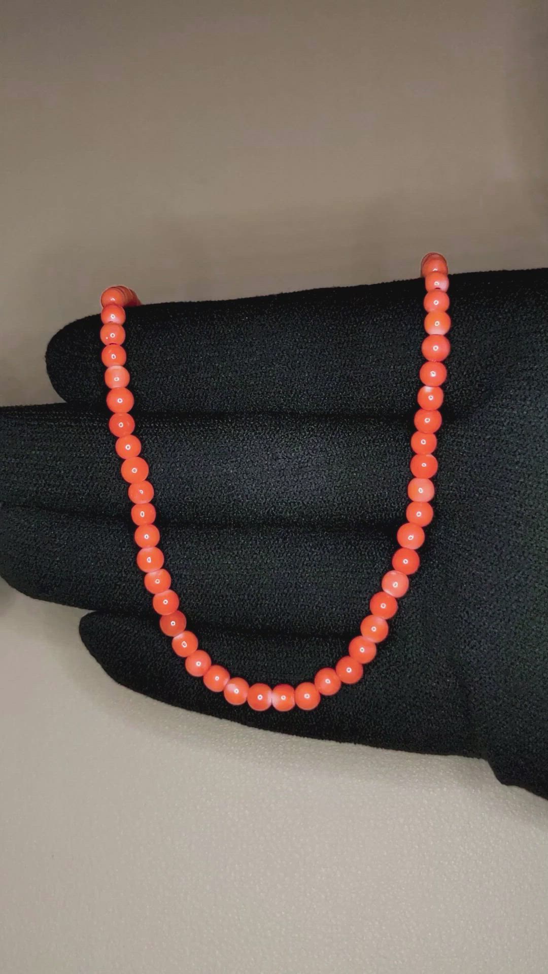 37.80 Ct. Coral Multi Stone Necklace, 18K Yellow Gold Size Video