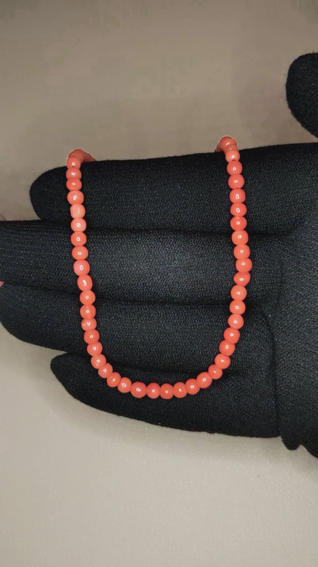 33.33 Ct. Coral Multi Stone Necklace, 18K Yellow Gold Size Video