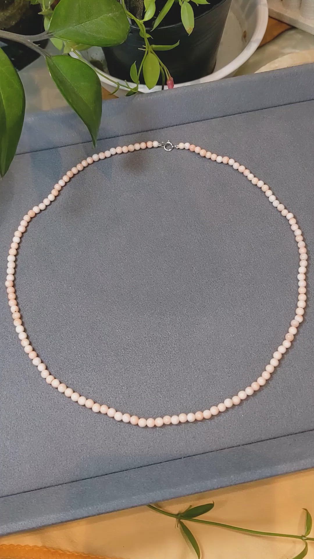 43.97 Ct. Coral Antique Style Necklace, 18K White Gold Size Video