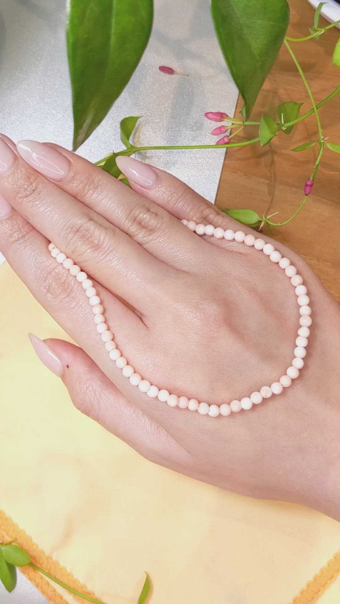 43.97 Ct. Coral Antique Style Necklace, 18K White Gold Size Video