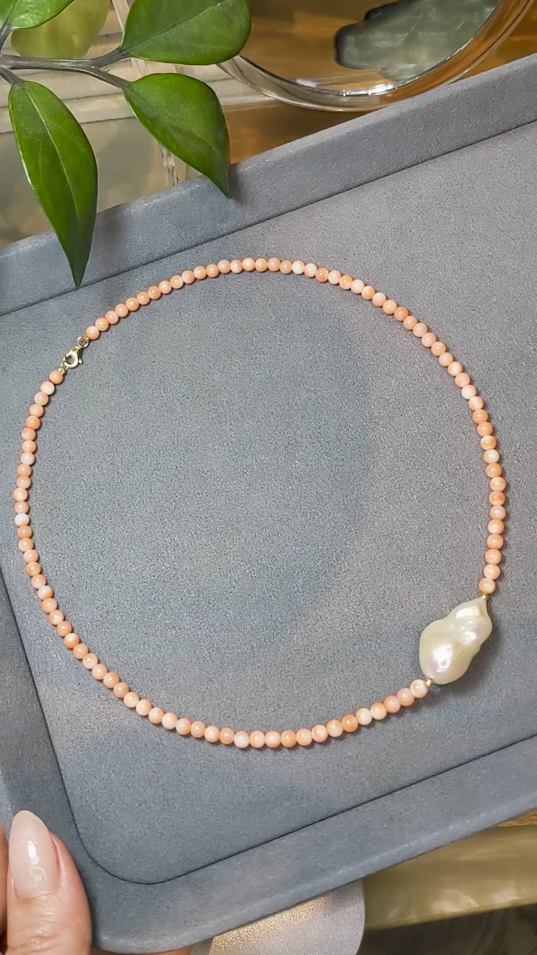 33.72 Ct. Pearl Coral Multi Stone Necklace, 18K Yellow Gold Size Video